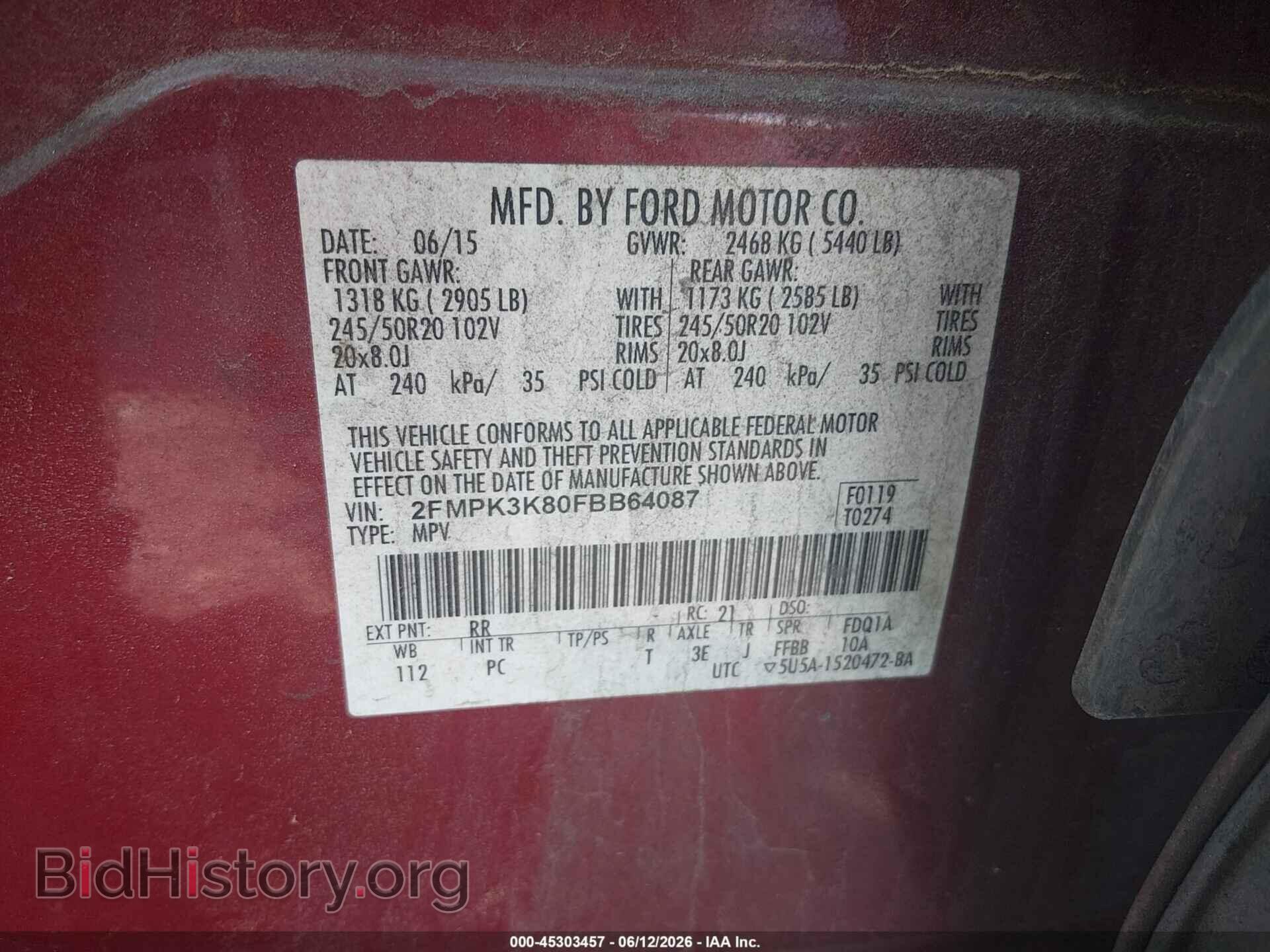 2015 FORD EDGE - VIN: 2FMPK3K80FBB64087 - Photo 9