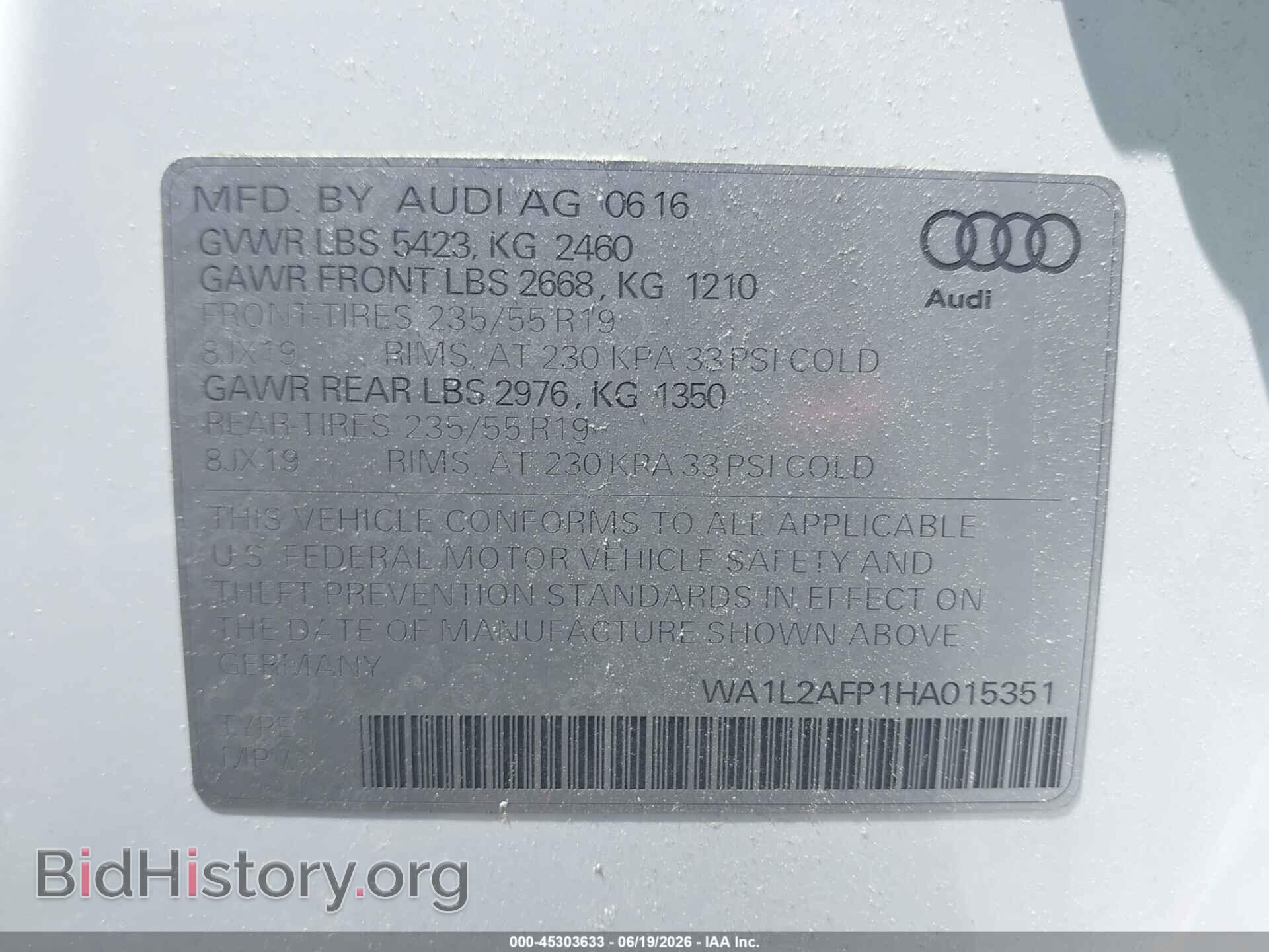 2017 AUDI Q5 - VIN: WA1L2AFP1HA015351 - Фото 9