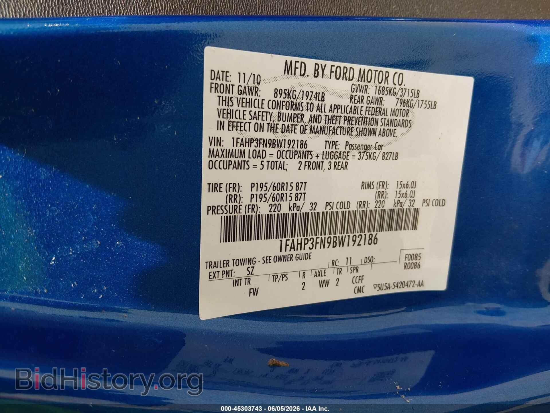 2011 FORD FOCUS - VIN: 1FAHP3FN9BW192186 - Фото 9