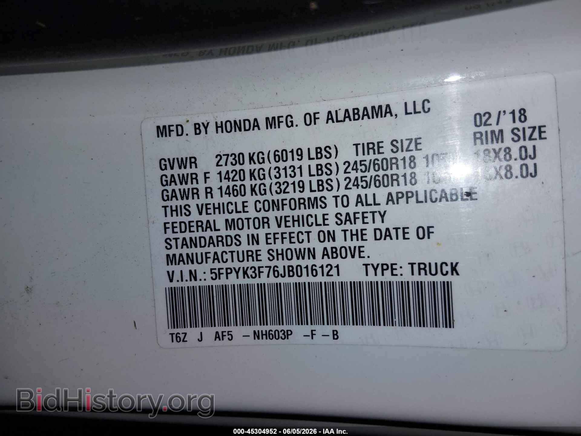 2018 HONDA RIDGELINE - VIN: 5FPYK3F76JB016121 - Photo 9