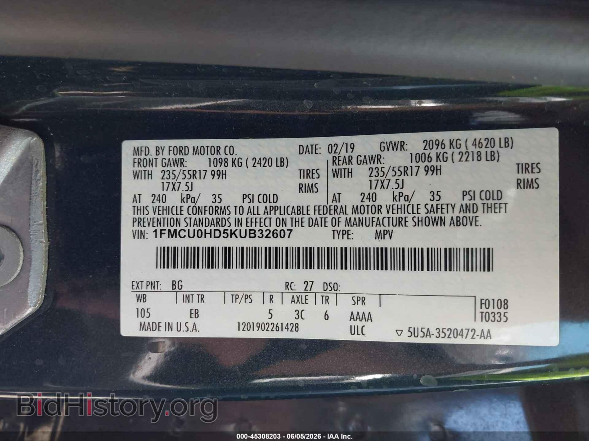 2019 FORD ESCAPE - VIN: 1FMCU0HD5KUB32607 - Photo 9
