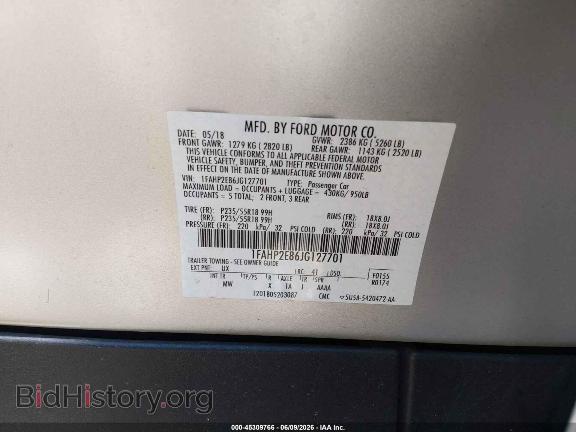 2018 FORD TAURUS - VIN: 1FAHP2E86JG127701 - Photo 9