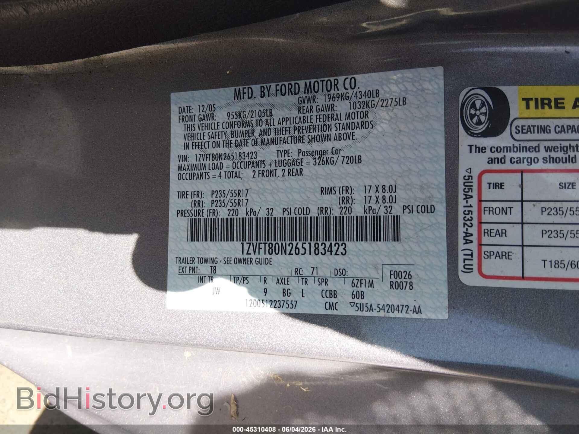 2006 FORD MUSTANG - VIN: 1ZVFT80N265183423 - Фото 9