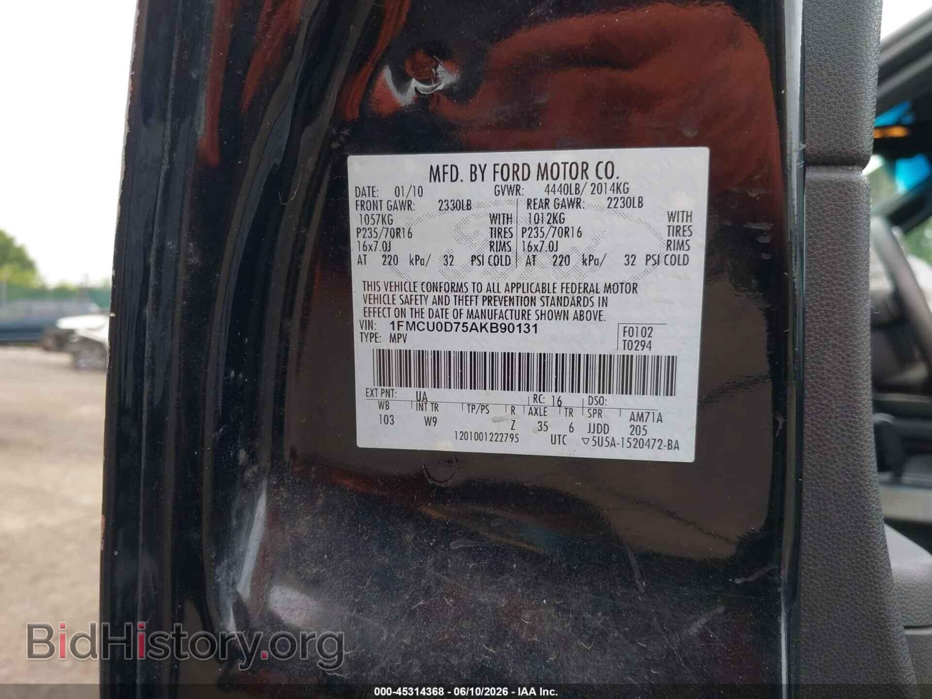2010 FORD ESCAPE - VIN: 1FMCU0D75AKB90131 - Фото 9