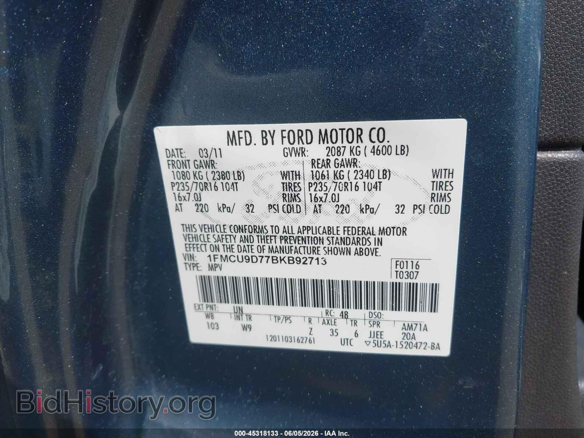 2011 FORD ESCAPE - VIN: 1FMCU9D77BKB92713 - Photo 9