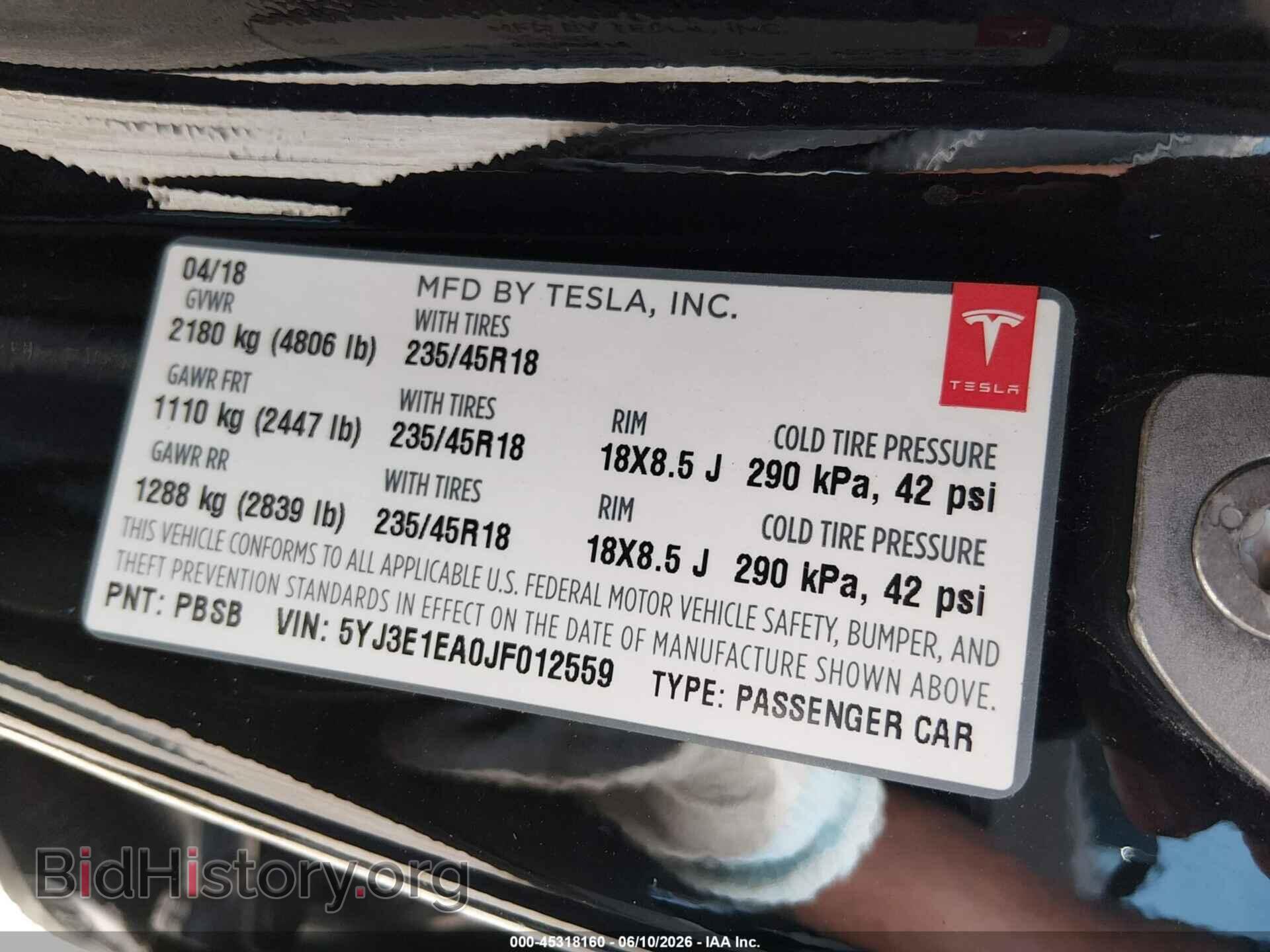 2018 TESLA MODEL 3 - VIN: 5YJ3E1EA0JF012559 - Photo 9