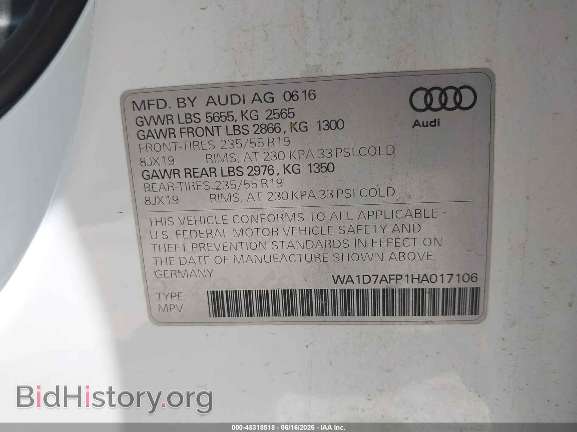 2017 AUDI Q5 - VIN: WA1D7AFP1HA017106 - Photo 9