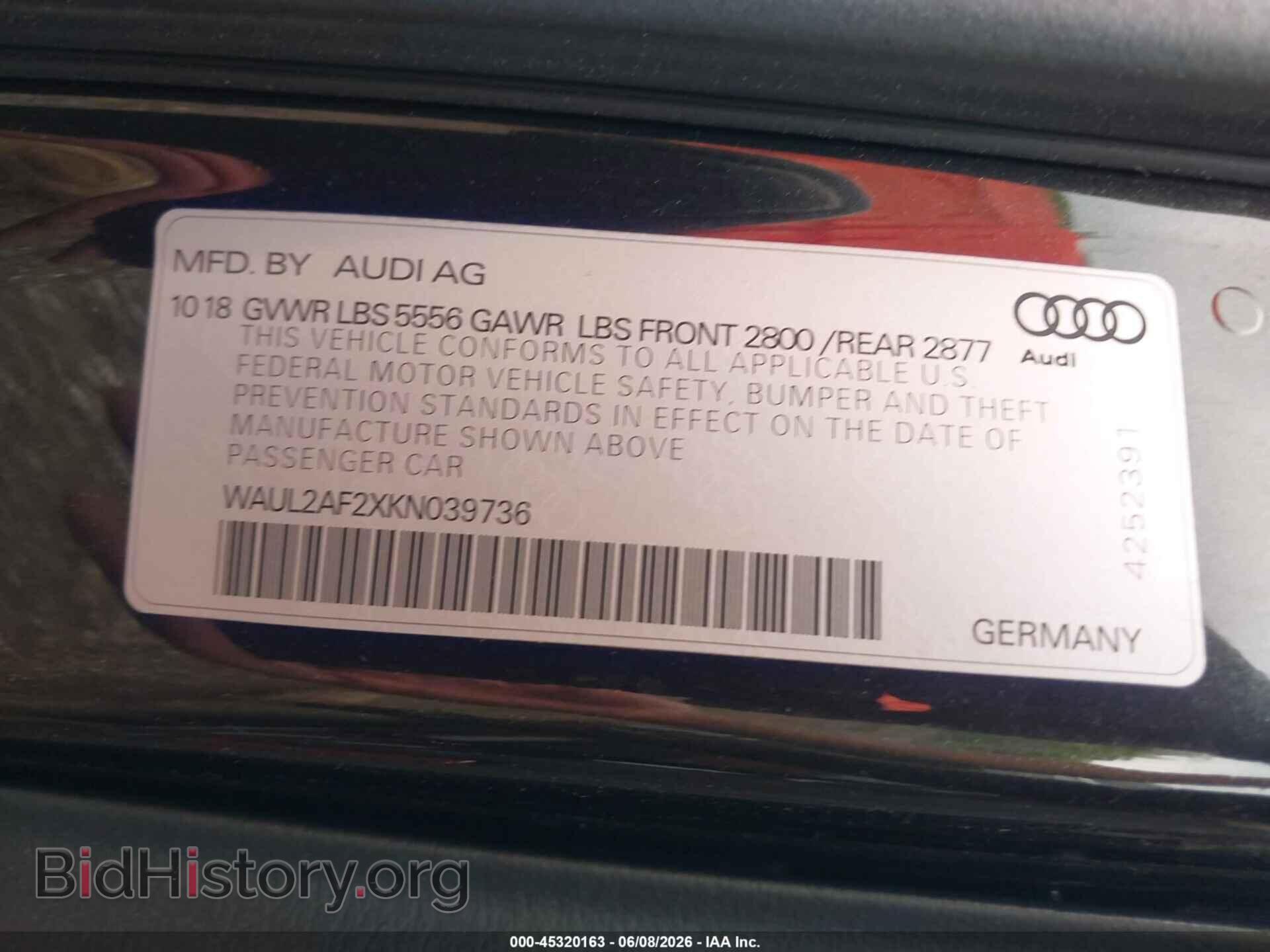 2019 AUDI A6 - VIN: WAUL2AF2XKN039736 - Фото 9
