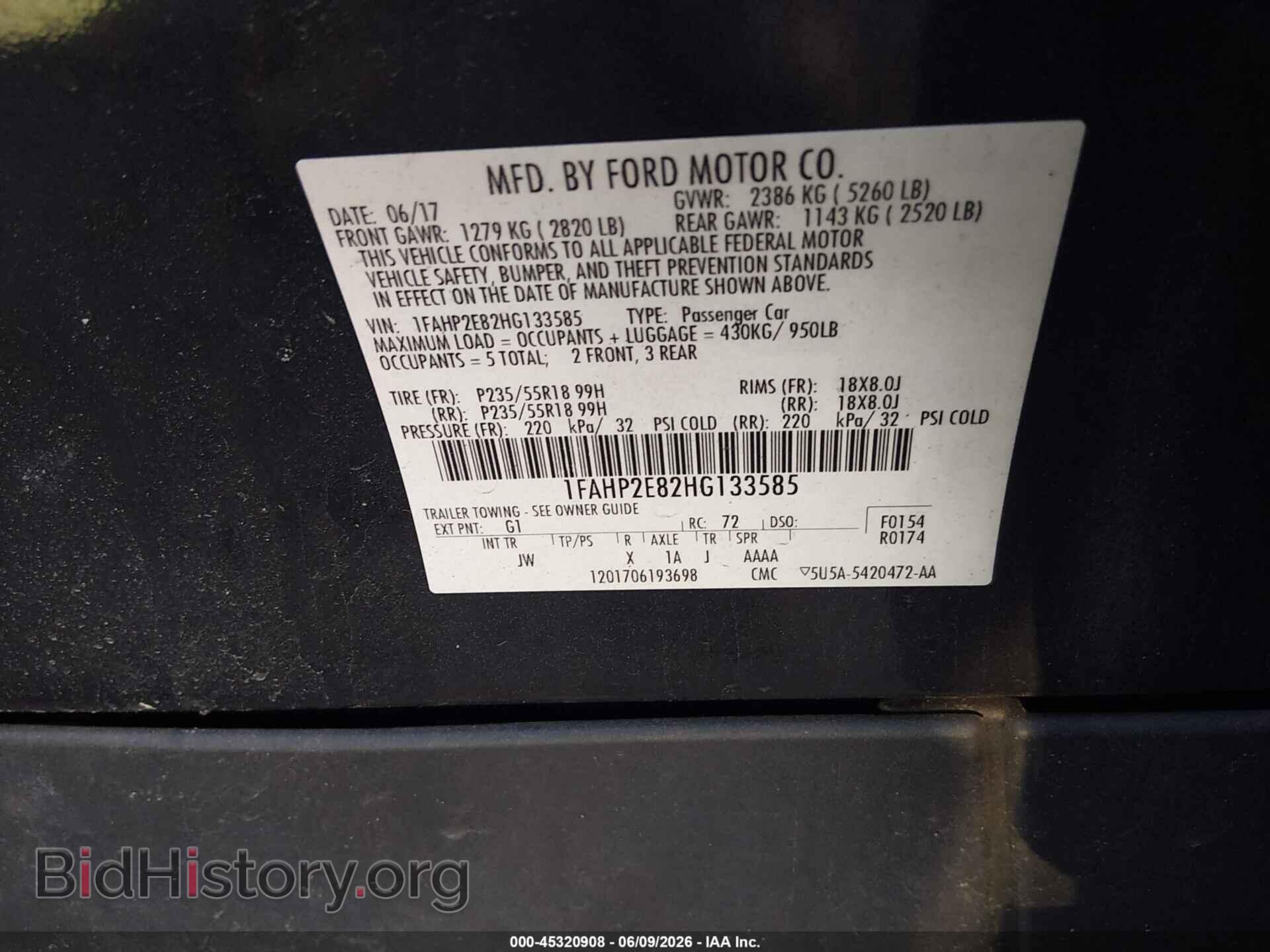 2017 FORD TAURUS - VIN: 1FAHP2E82HG133585 - Фото 9