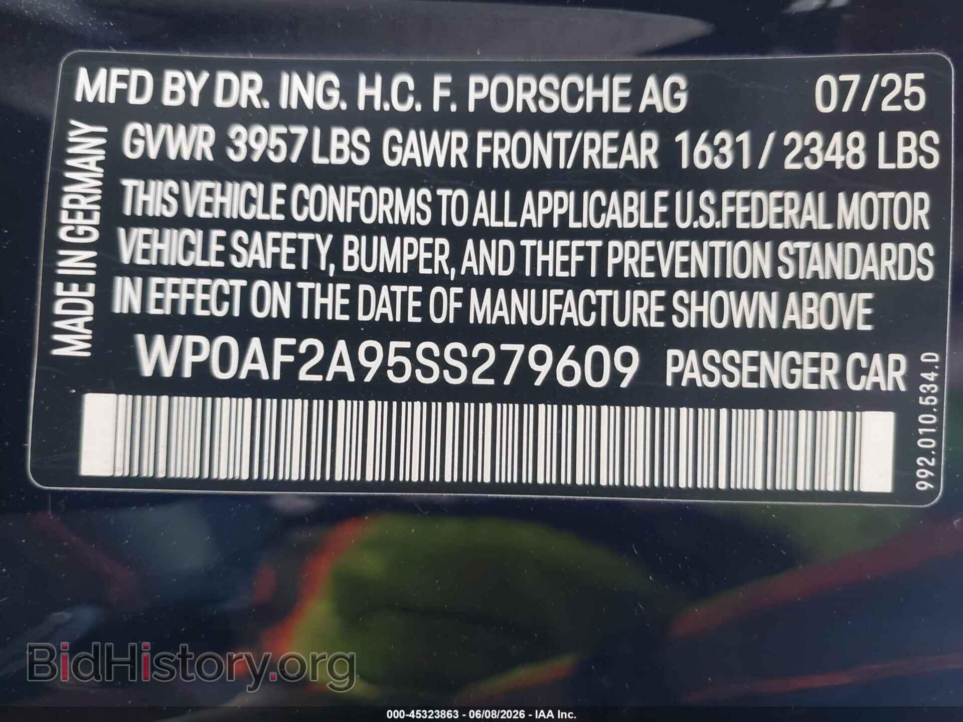 2025 PORSCHE 911 - VIN: WP0AF2A95SS279609 - Фото 9