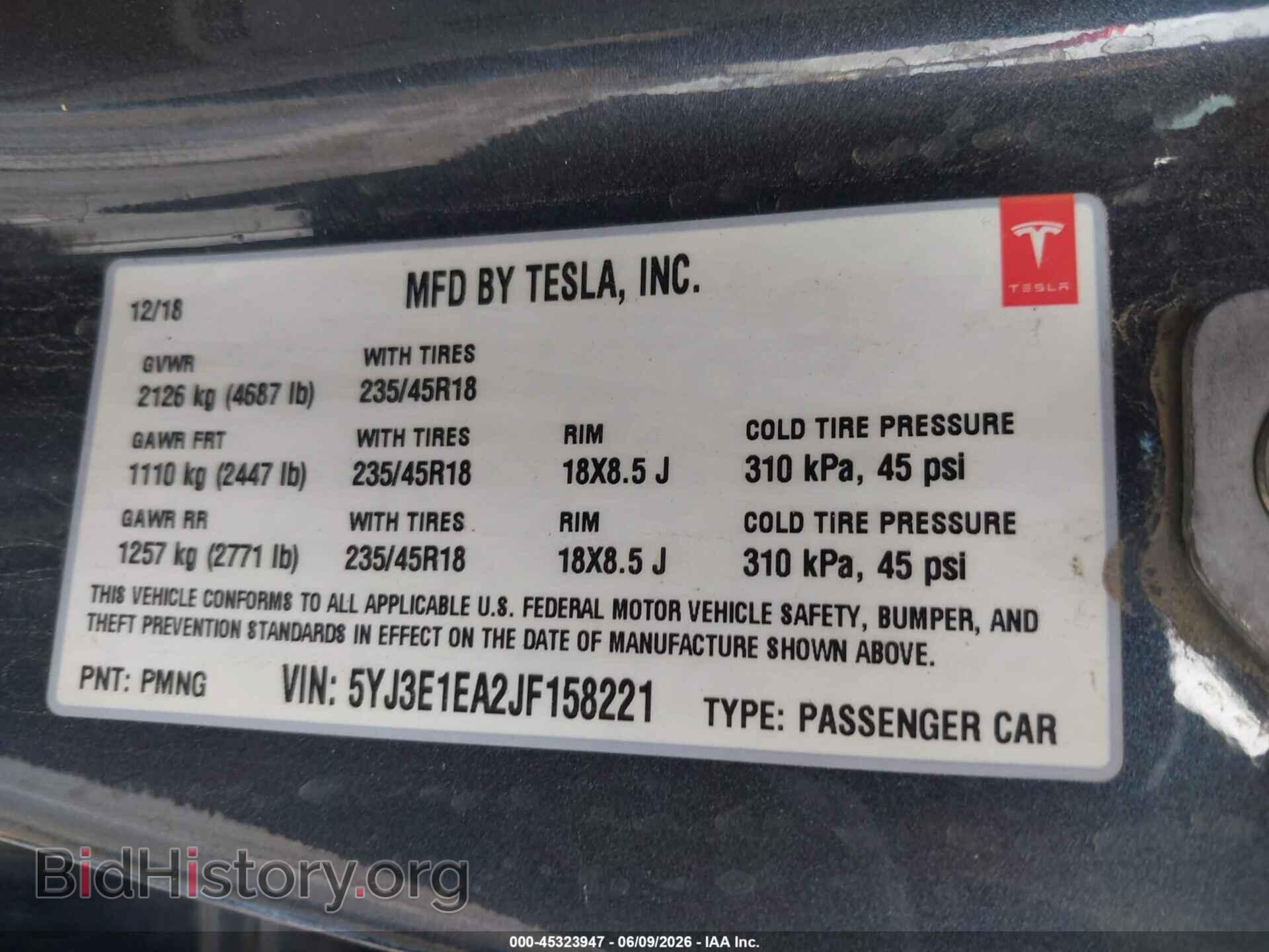 2018 TESLA MODEL 3 - VIN: 5YJ3E1EA2JF158221 - Photo 9
