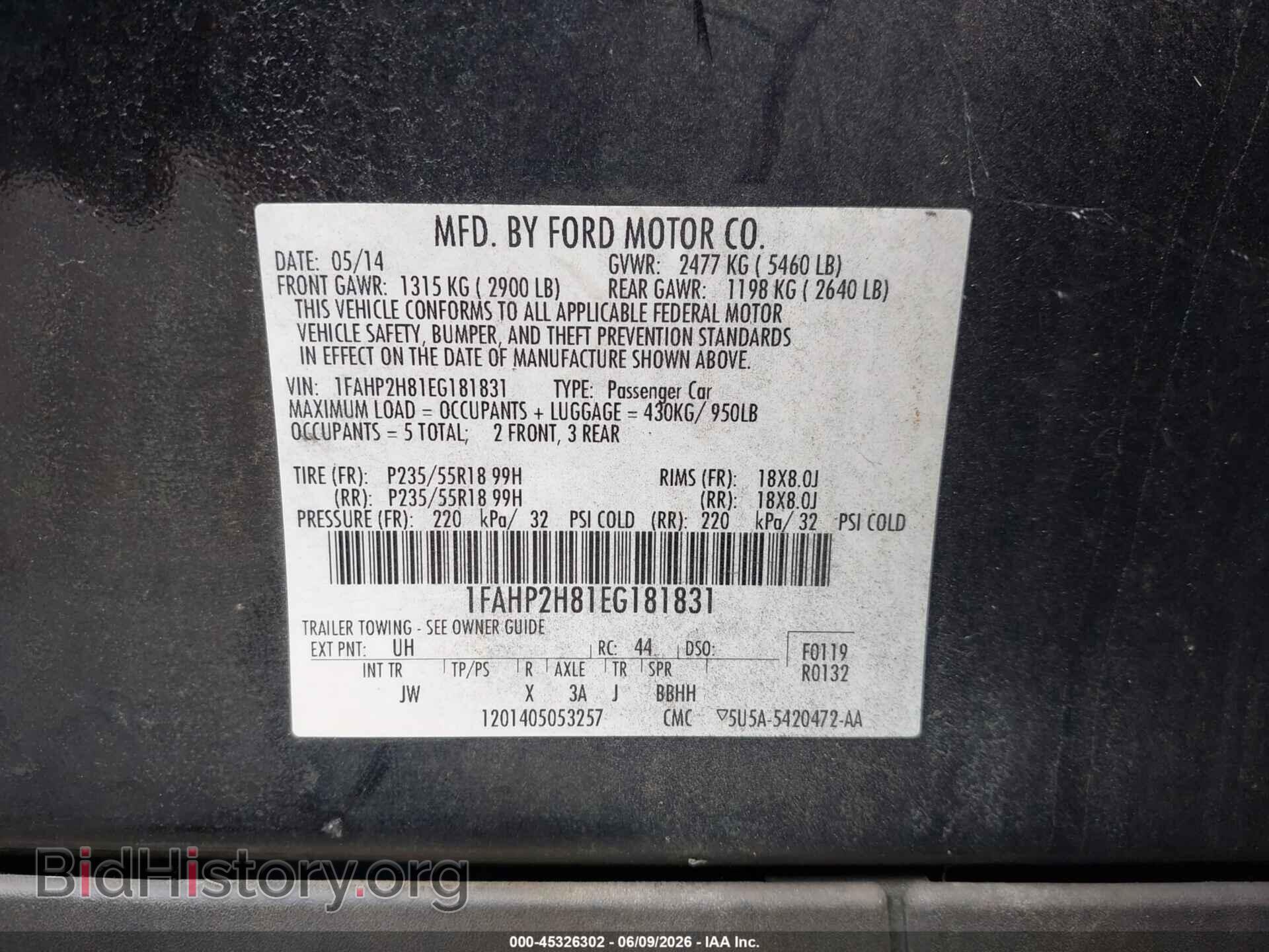2014 FORD TAURUS - VIN: 1FAHP2H81EG181831 - Photo 9