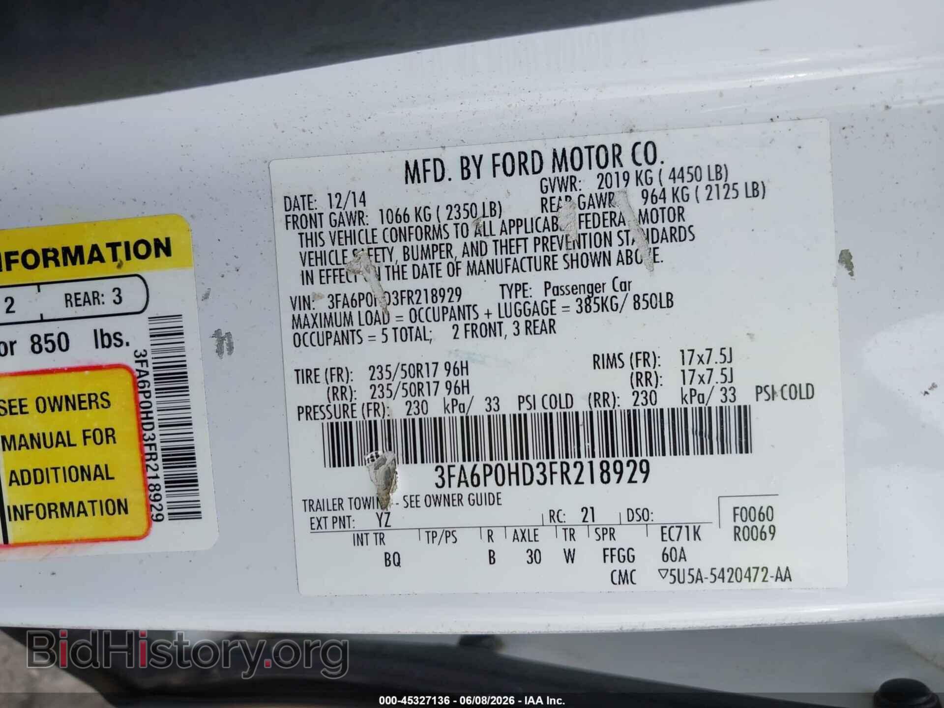 2015 FORD FUSION - VIN: 3FA6P0HD3FR218929 - Фото 9