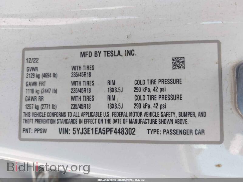 2023 Tesla MODEL 3 (VIN 5YJ3E1EA5PF448302) — фото 9 из 17