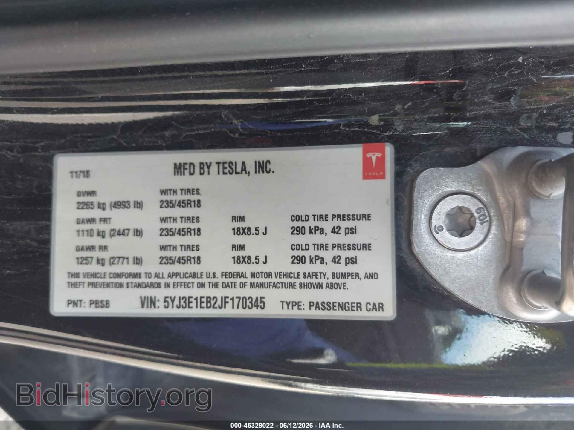 2018 TESLA MODEL 3 - VIN: 5YJ3E1EB2JF170345 - Фото 9