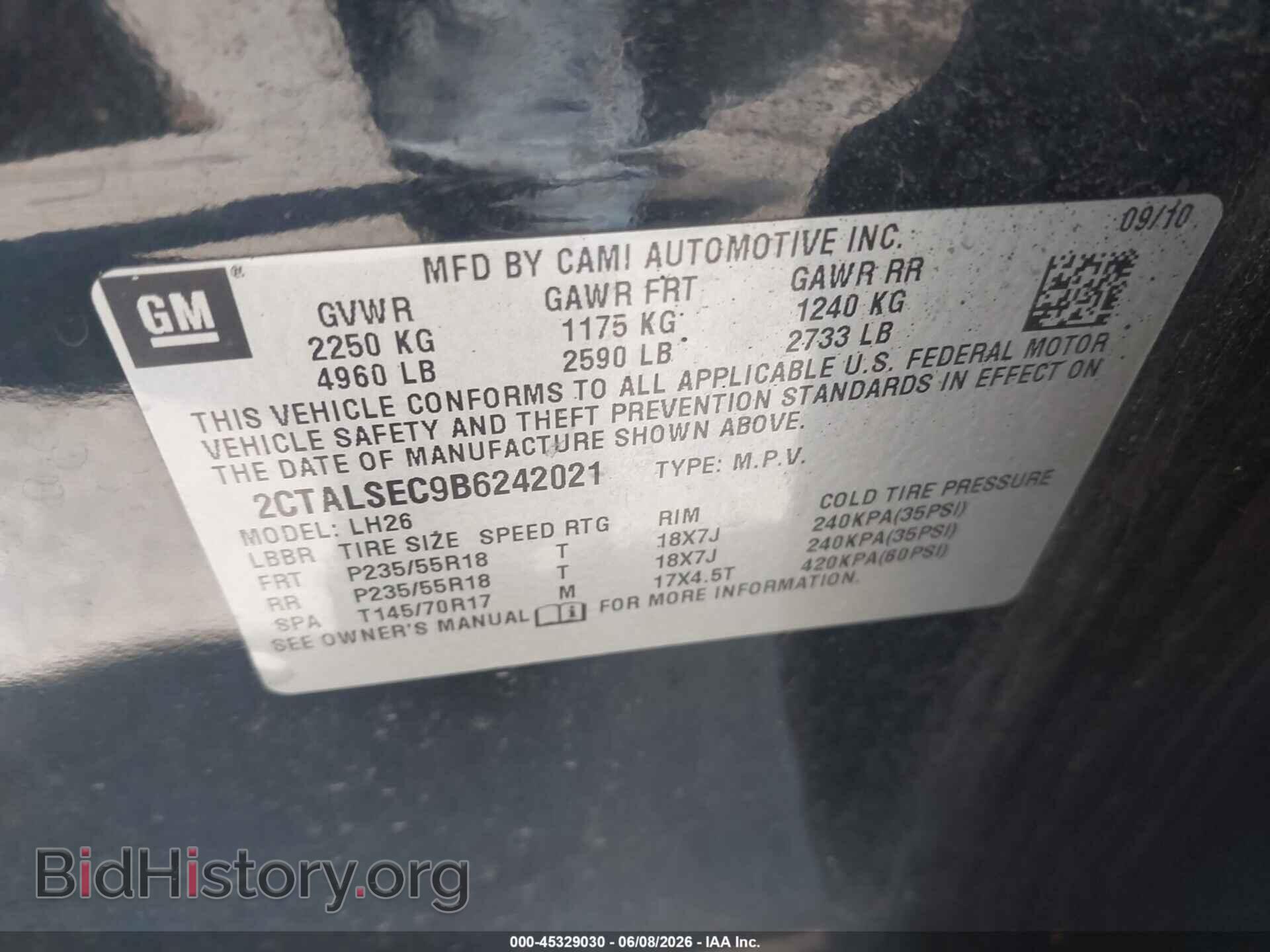 2011 GMC TERRAIN - VIN: 2CTALSEC9B6242021 - Photo 9