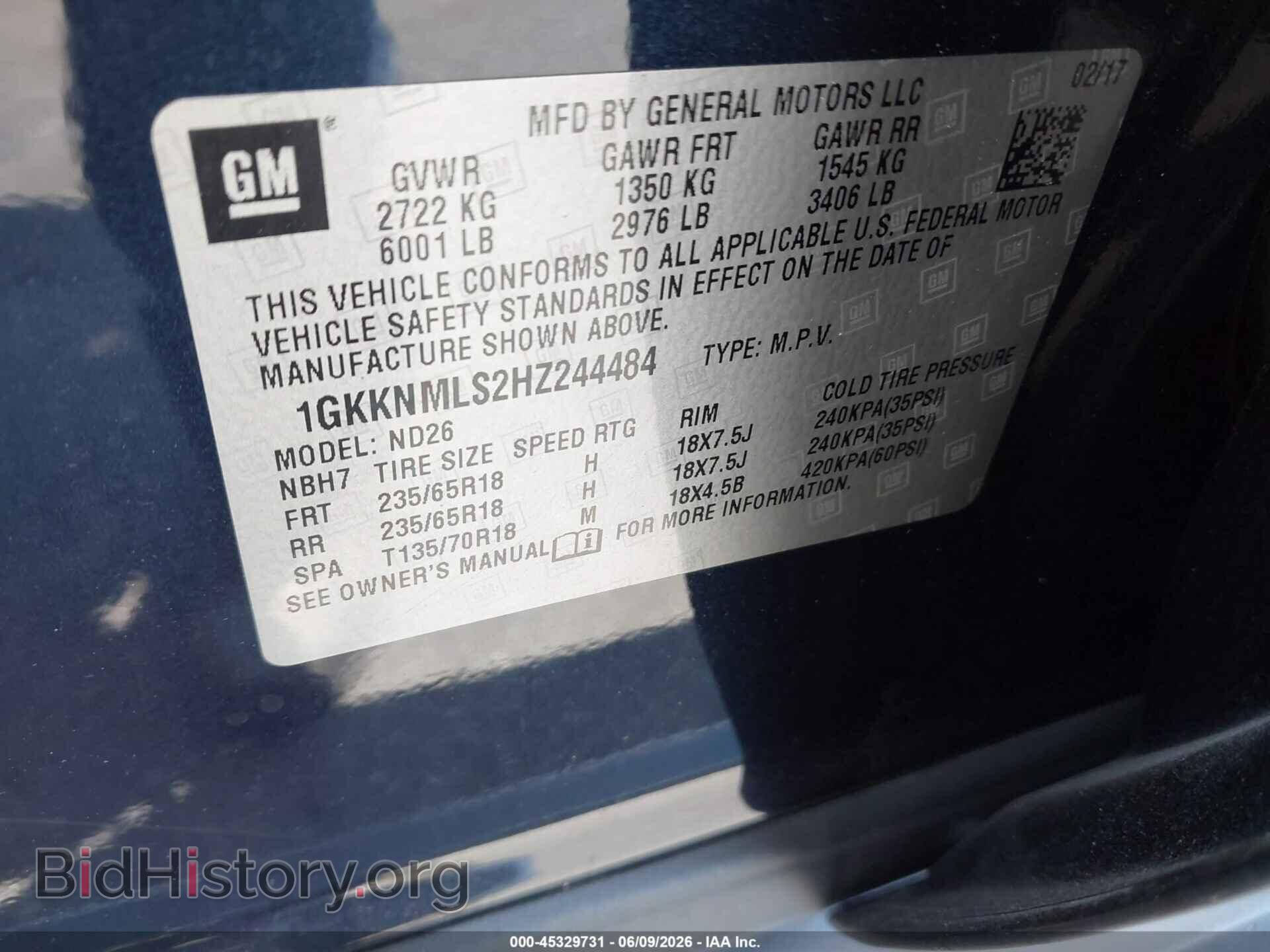 2017 GMC ACADIA - VIN: 1GKKNMLS2HZ244484 - Фото 9