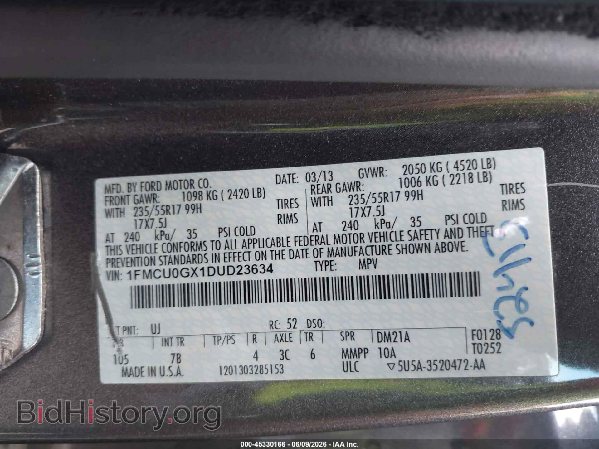 2013 FORD ESCAPE - VIN: 1FMCU0GX1DUD23634 - Фото 9