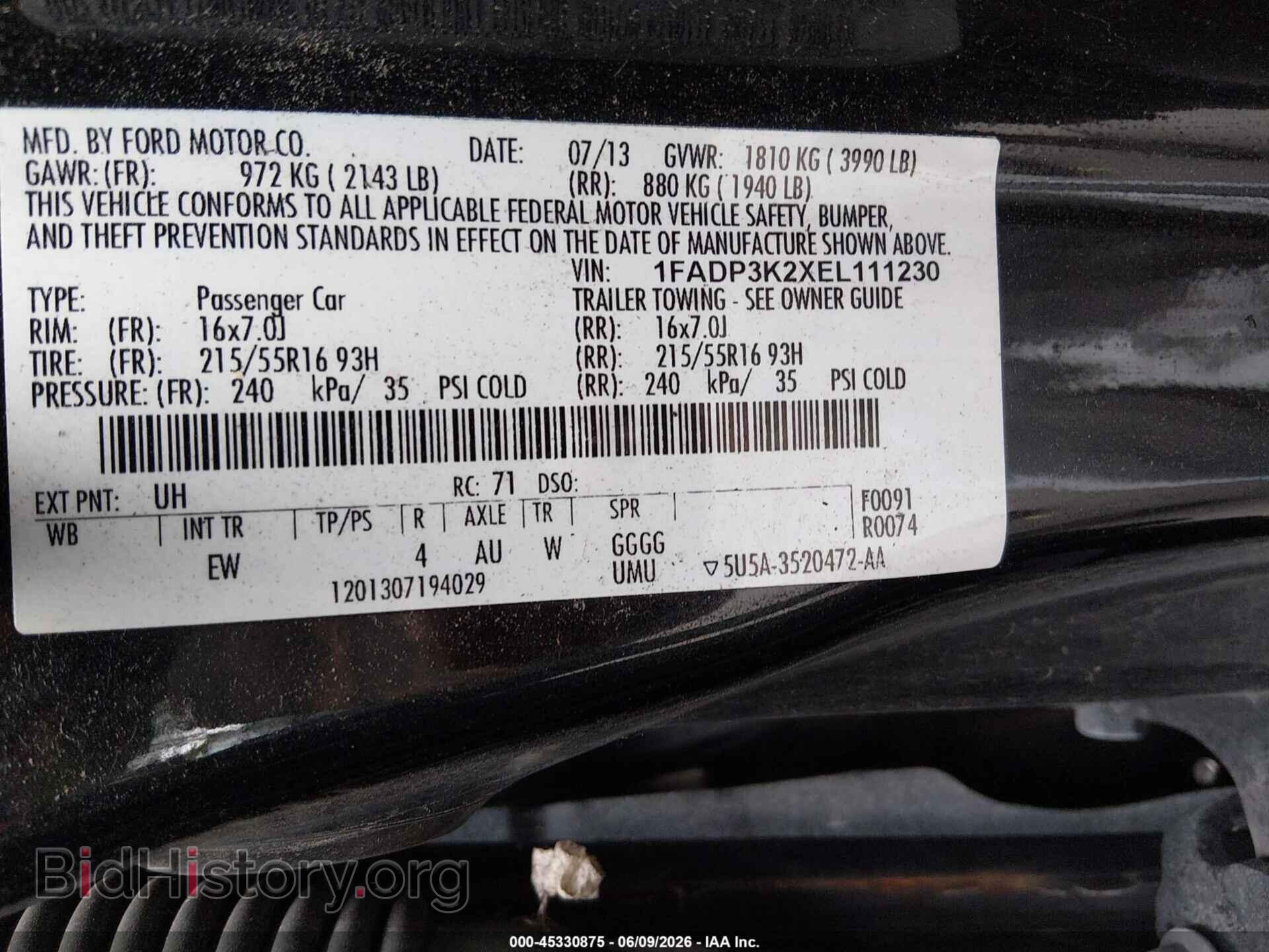 2014 FORD FOCUS - VIN: 1FADP3K2XEL111230 - Фото 9