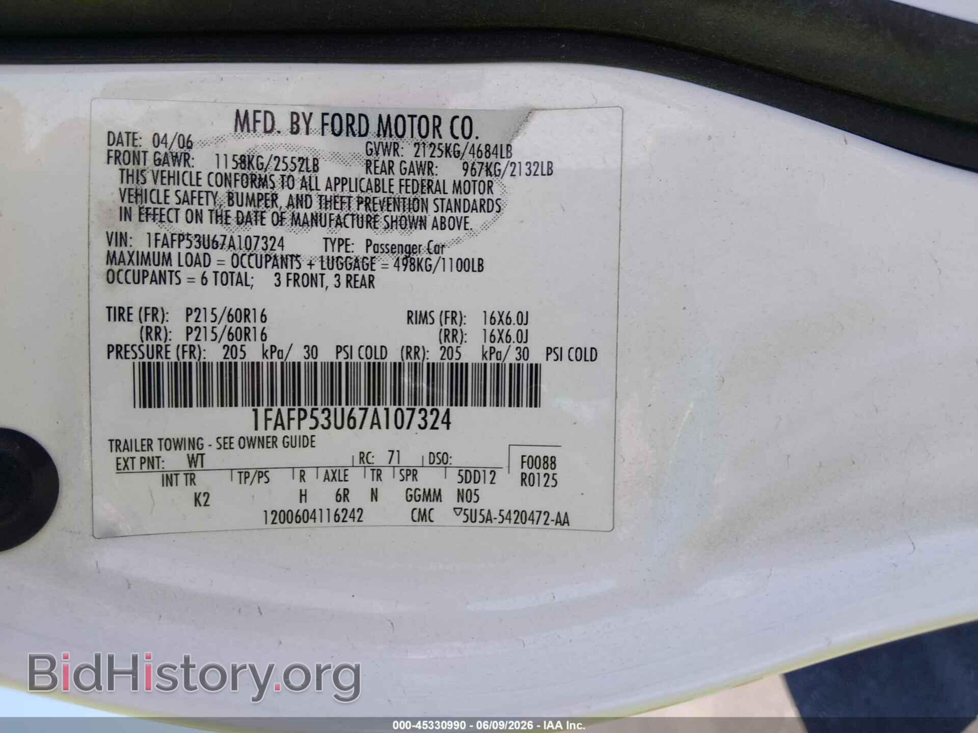 2007 FORD TAURUS - VIN: 1FAFP53U67A107324 - Photo 9