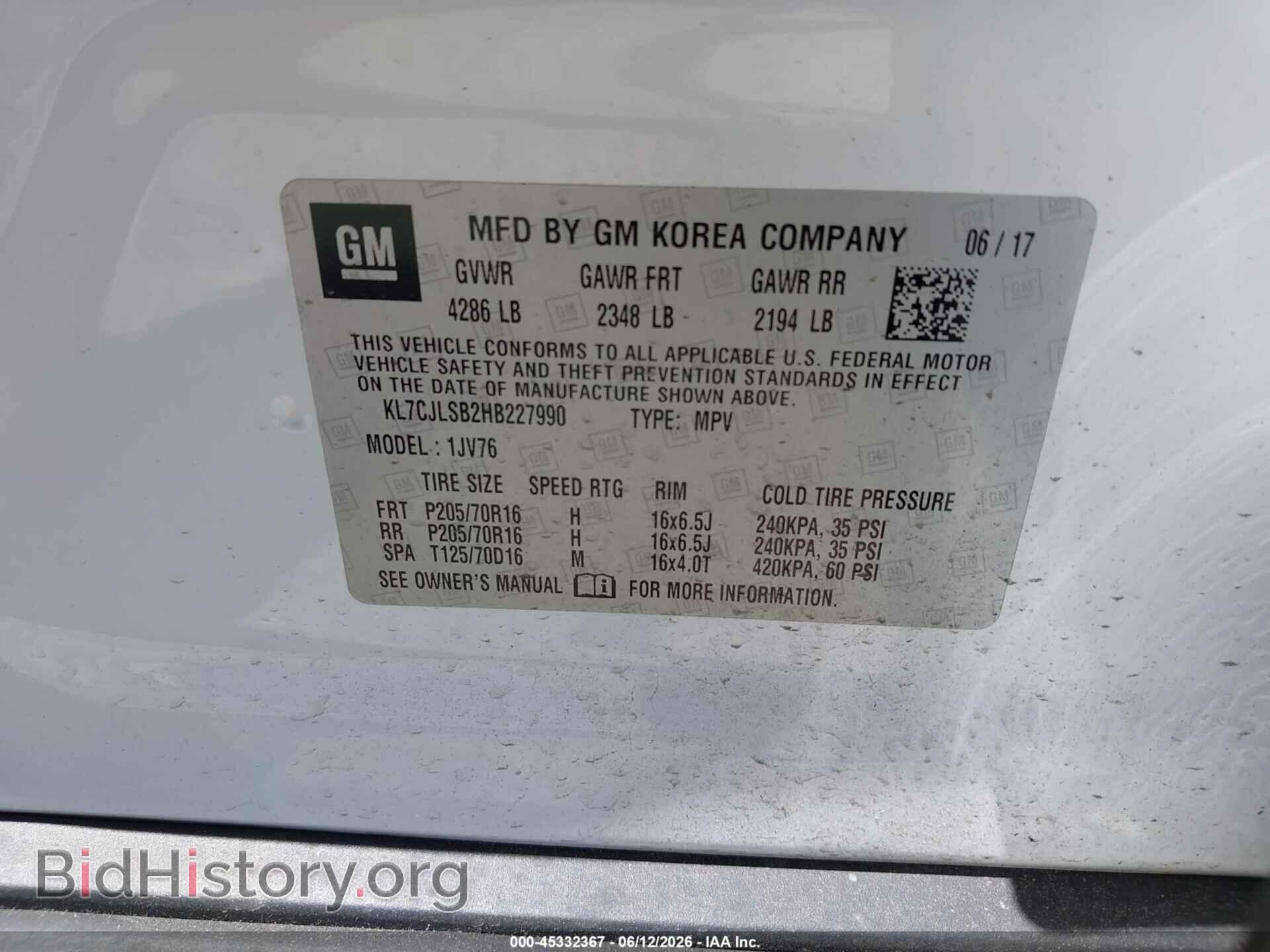 2017 CHEVROLET TRAX - VIN: KL7CJLSB2HB227990 - Фото 9