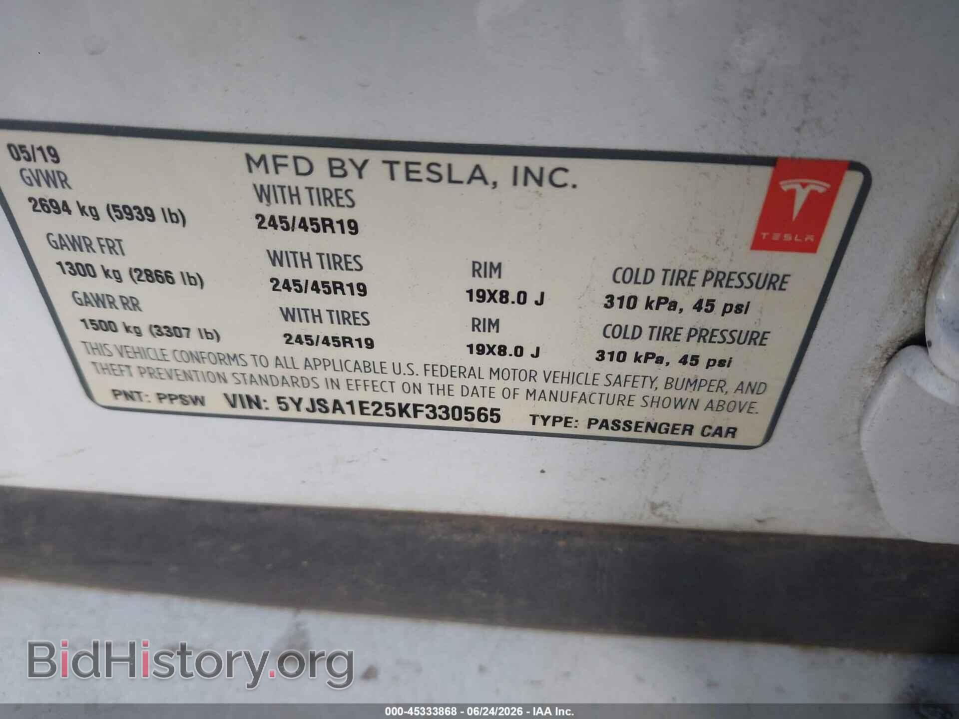2019 TESLA MODEL S - VIN: 5YJSA1E25KF330565 - Photo 9