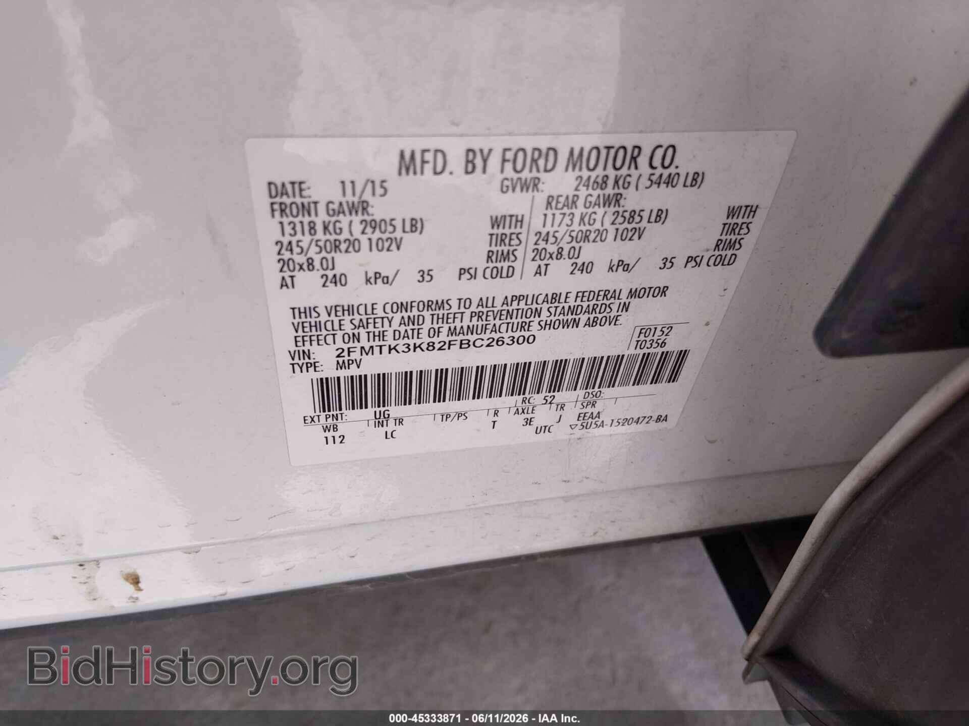 2015 FORD EDGE - VIN: 2FMTK3K82FBC26300 - Photo 9