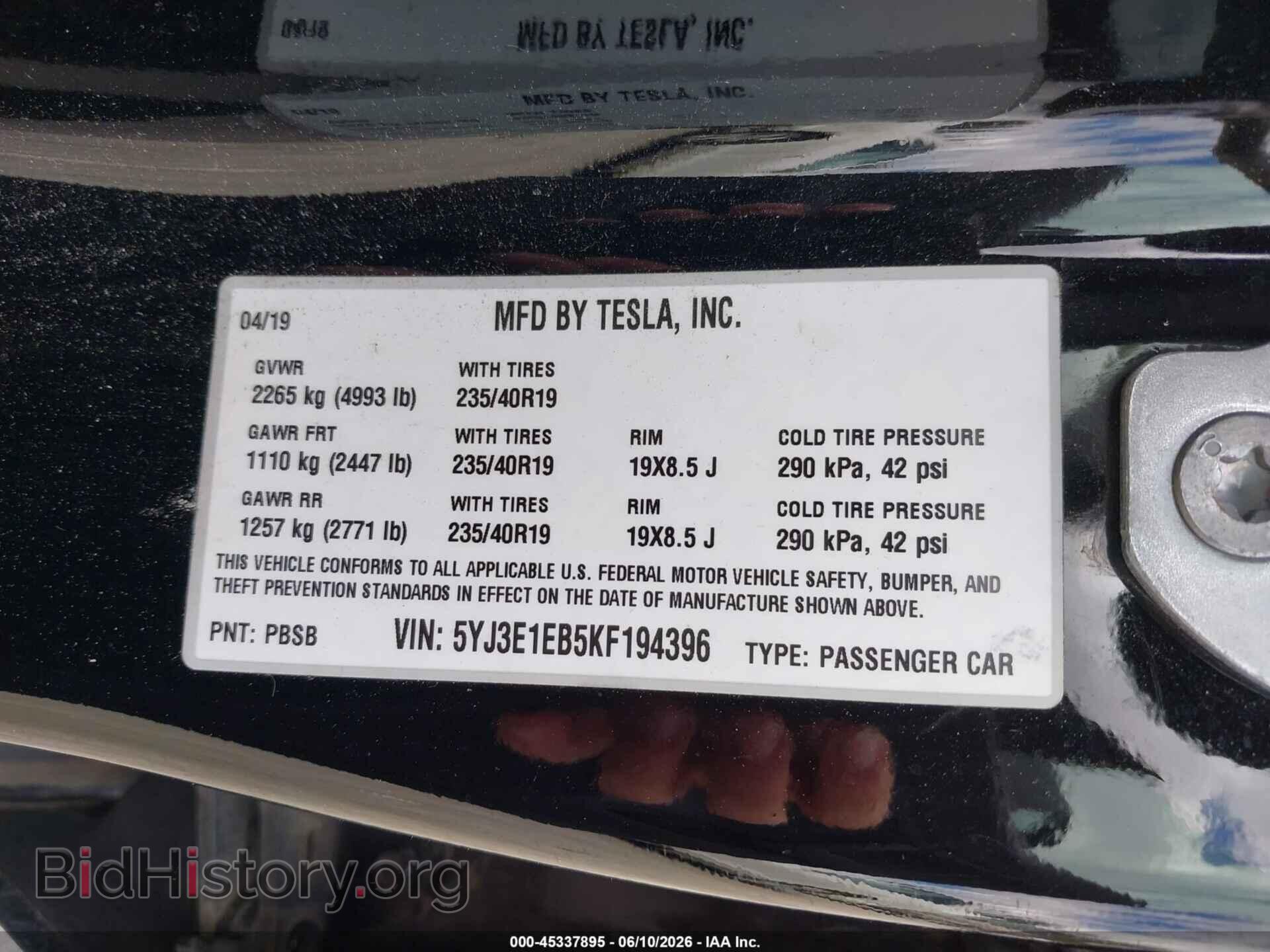 2019 TESLA MODEL 3 - VIN: 5YJ3E1EB5KF194396 - Photo 9