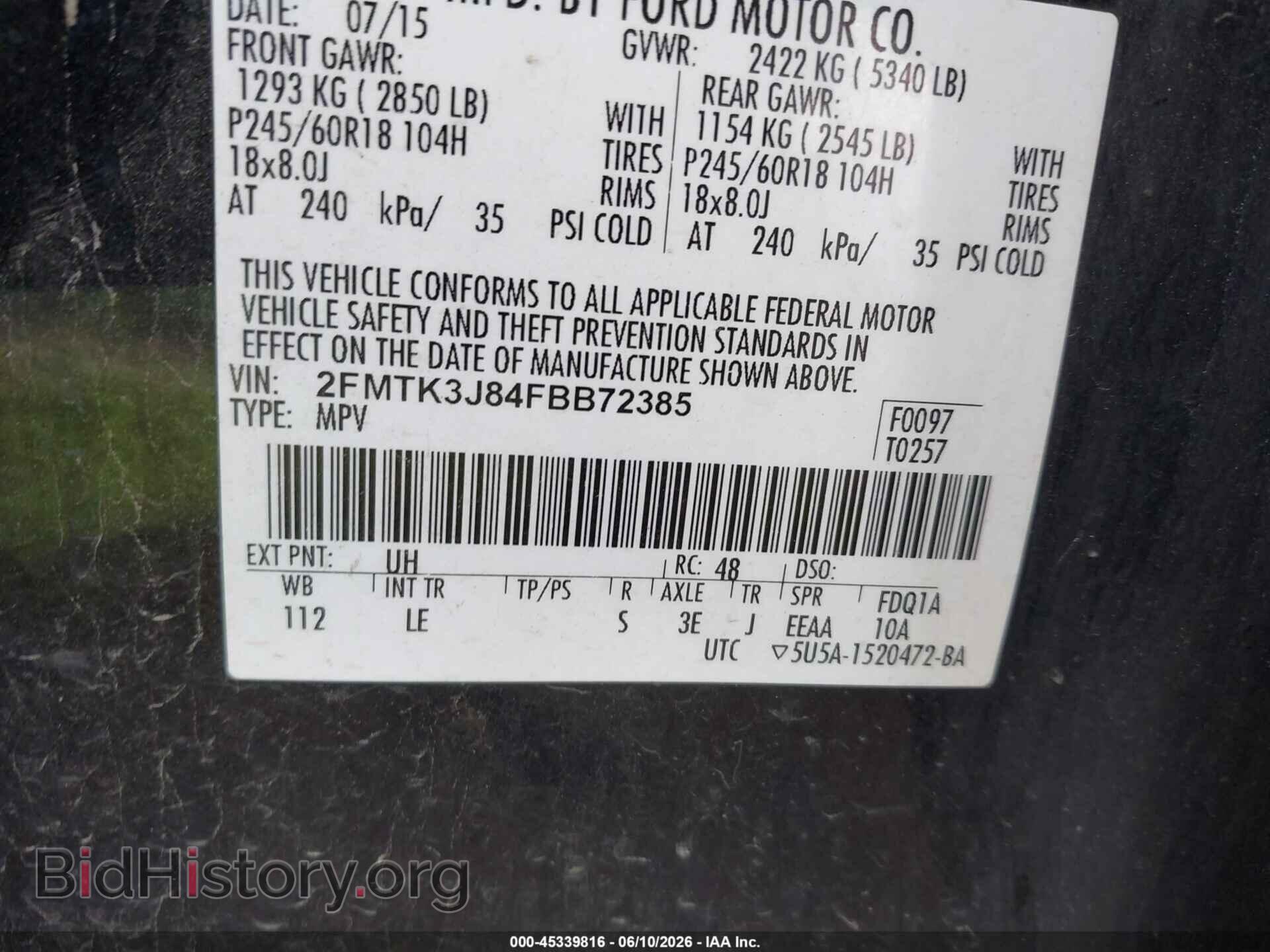 2015 FORD EDGE - VIN: 2FMTK3J84FBB72385 - Photo 9