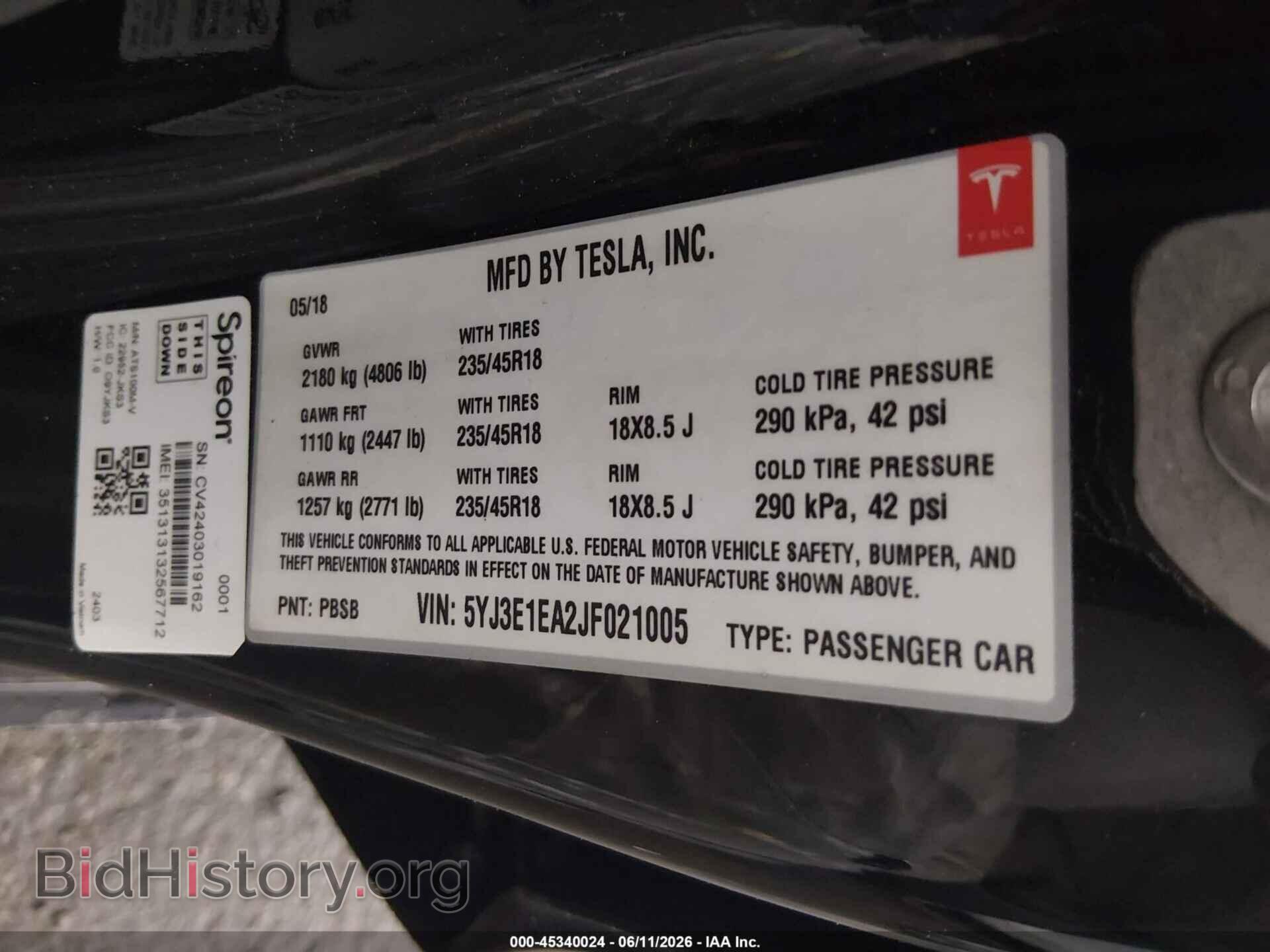2018 TESLA MODEL 3 - VIN: 5YJ3E1EA2JF021005 - Photo 9