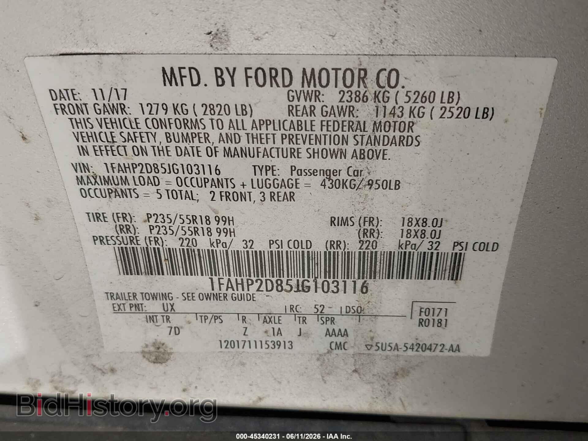 2018 FORD TAURUS - VIN: 1FAHP2D85JG103116 - Photo 9