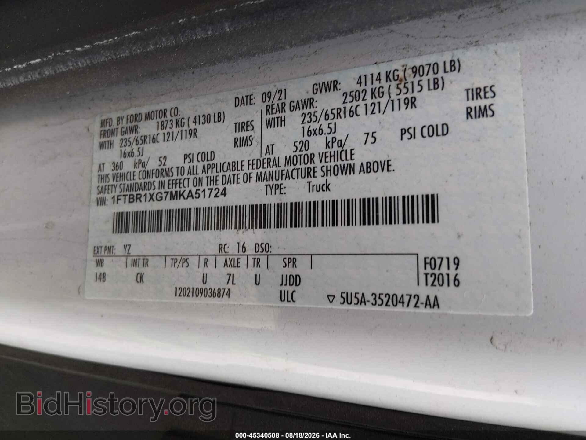 2021 FORD TRANSIT-250 - VIN: 1FTBR1XG7MKA51724 - Photo 9