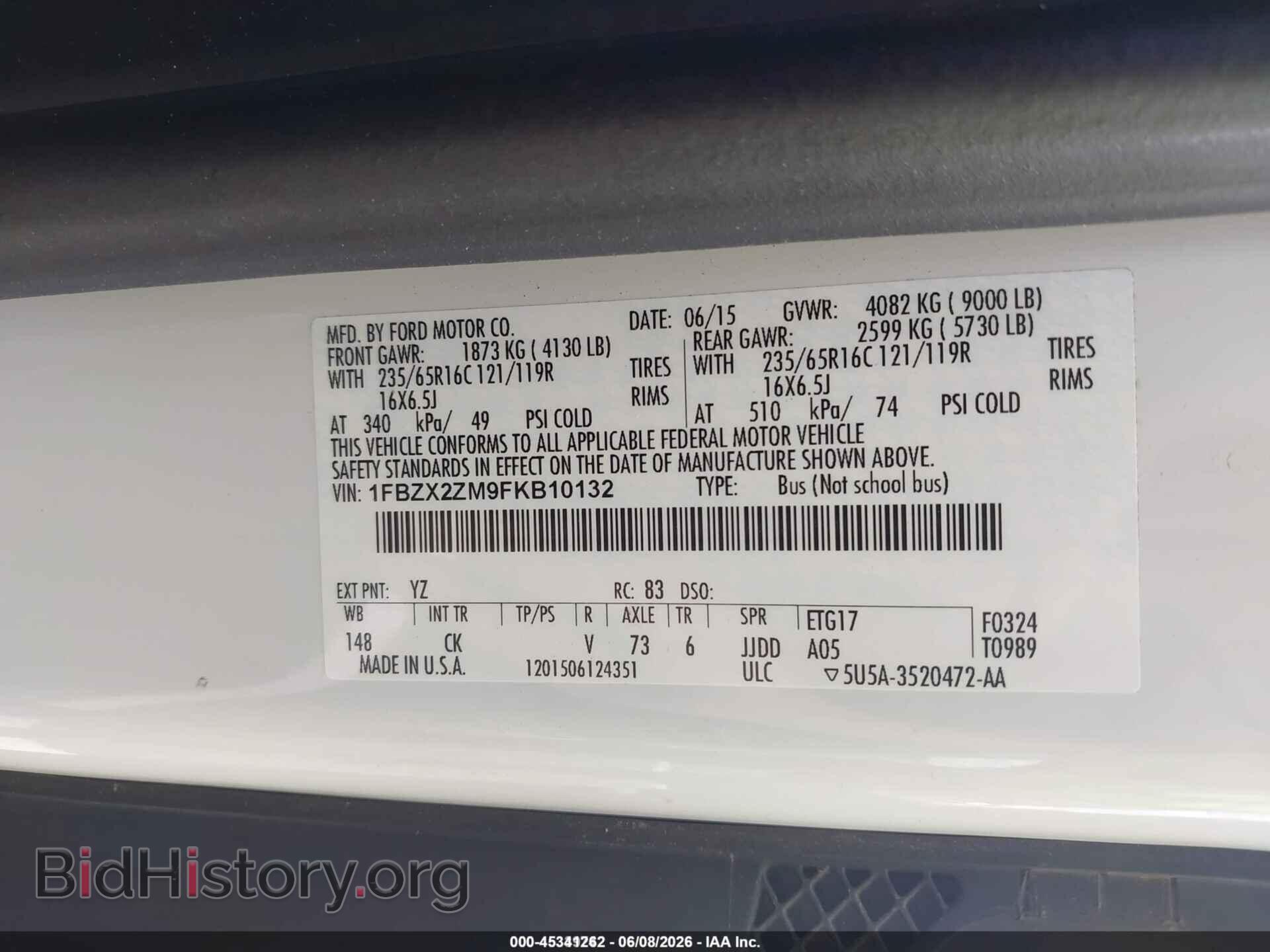 2015 FORD TRANSIT-350 - VIN: 1FBZX2ZM9FKB10132 - Фото 9