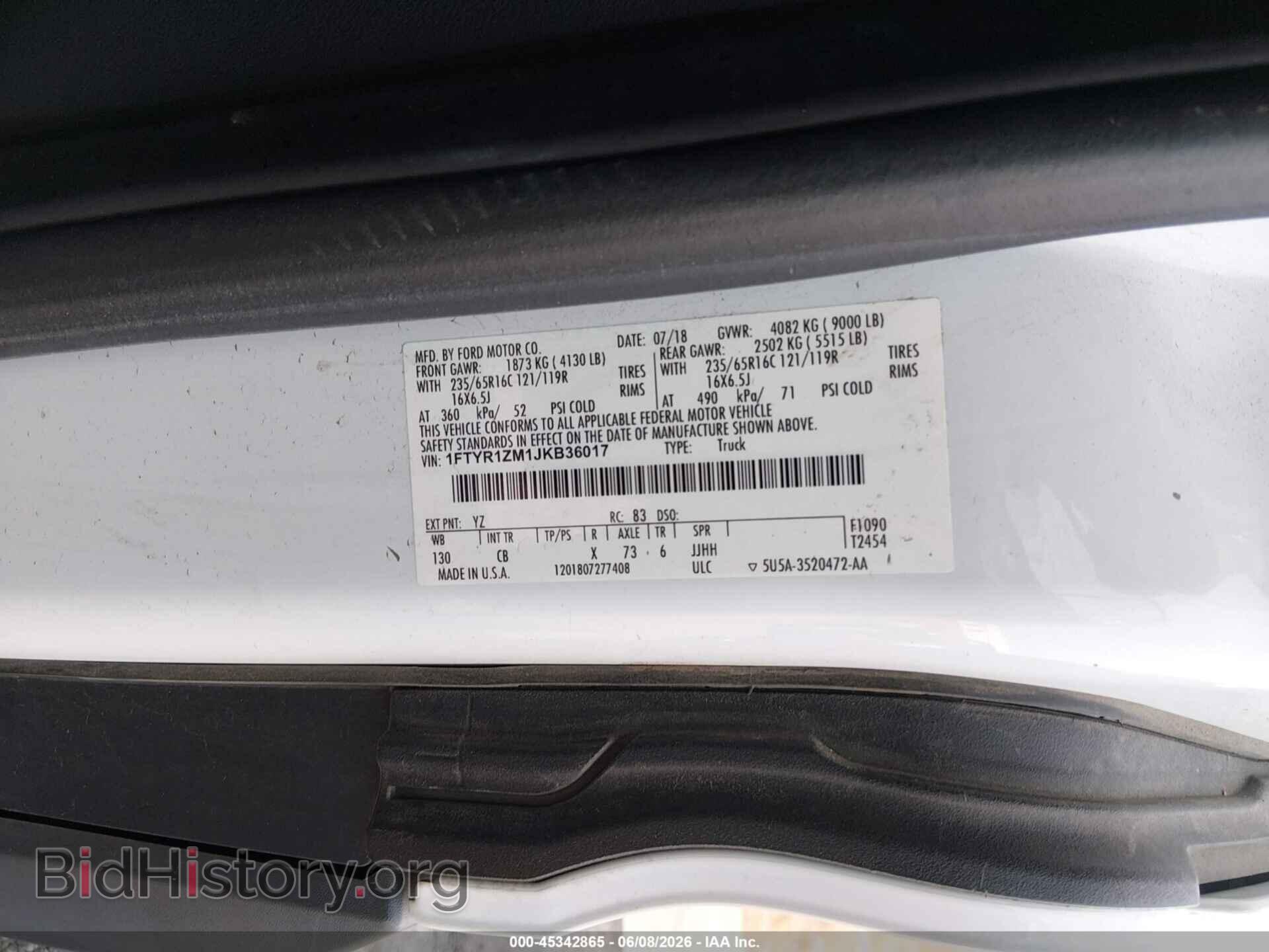 2018 FORD TRANSIT-250 - VIN: 1FTYR1ZM1JKB36017 - Фото 4
