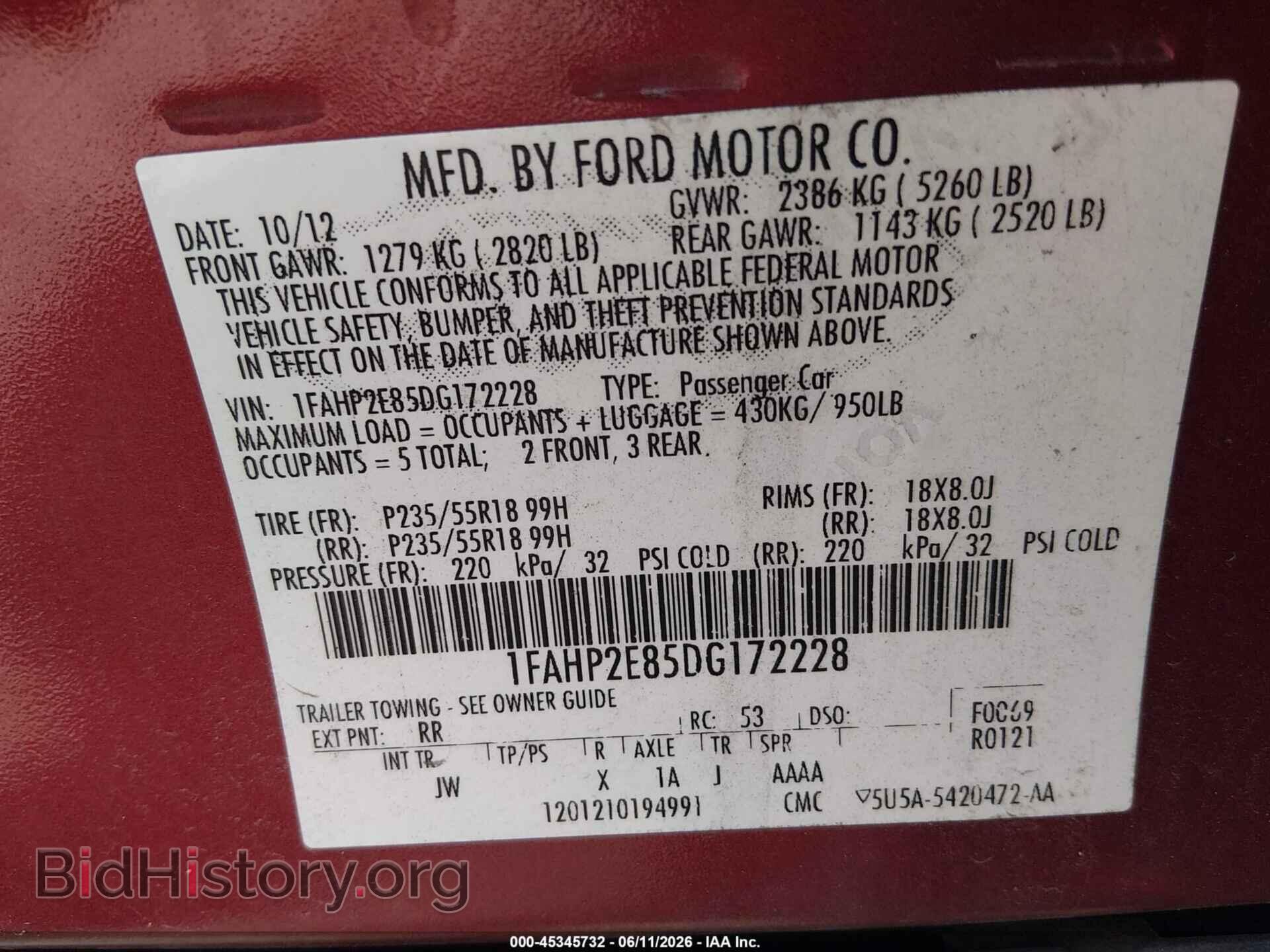 2013 FORD TAURUS - VIN: 1FAHP2E85DG172228 - Фото 9