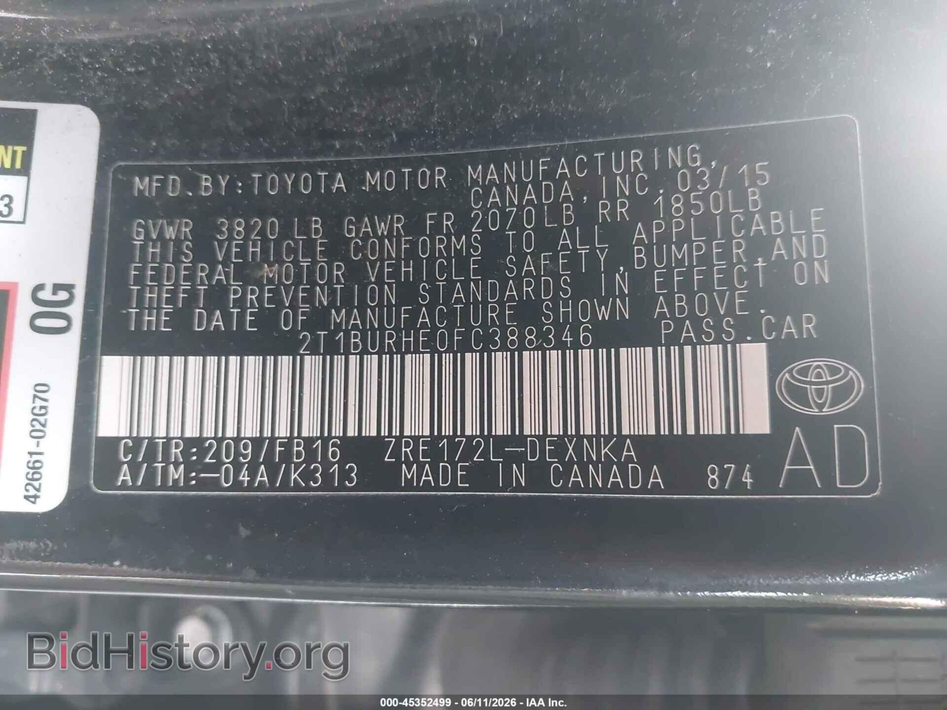 2015 TOYOTA COROLLA - VIN: 2T1BURHE0FC388346 - Фото 9