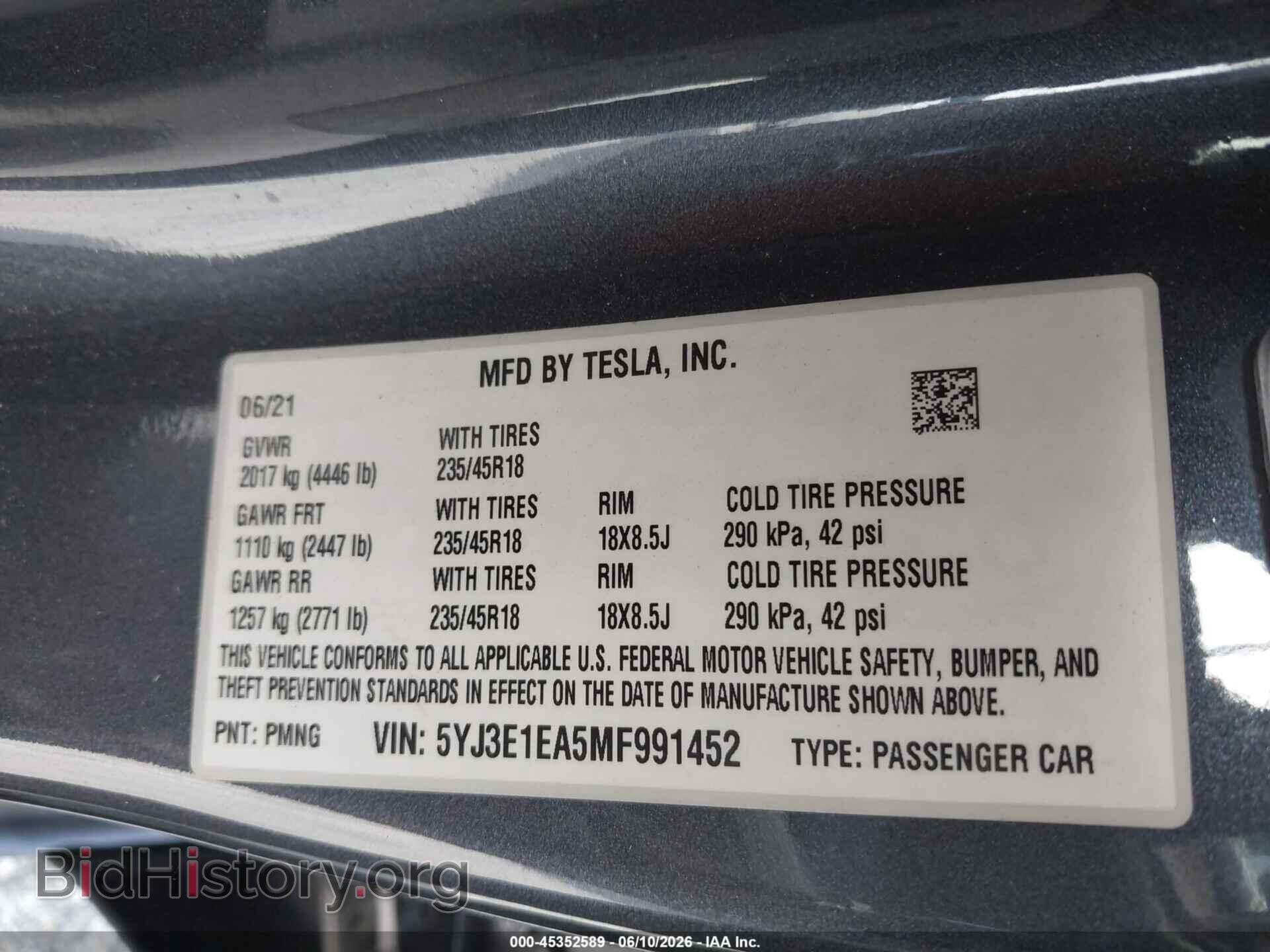 2021 TESLA MODEL 3 - VIN: 5YJ3E1EA5MF991452 - Фото 9