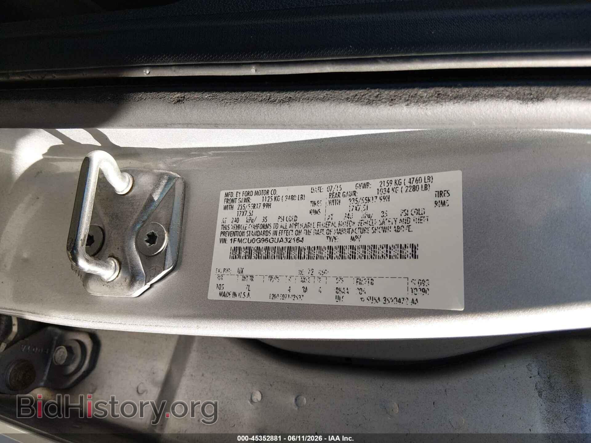 2016 FORD ESCAPE - VIN: 1FMCU0G96GUA32164 - Фото 9