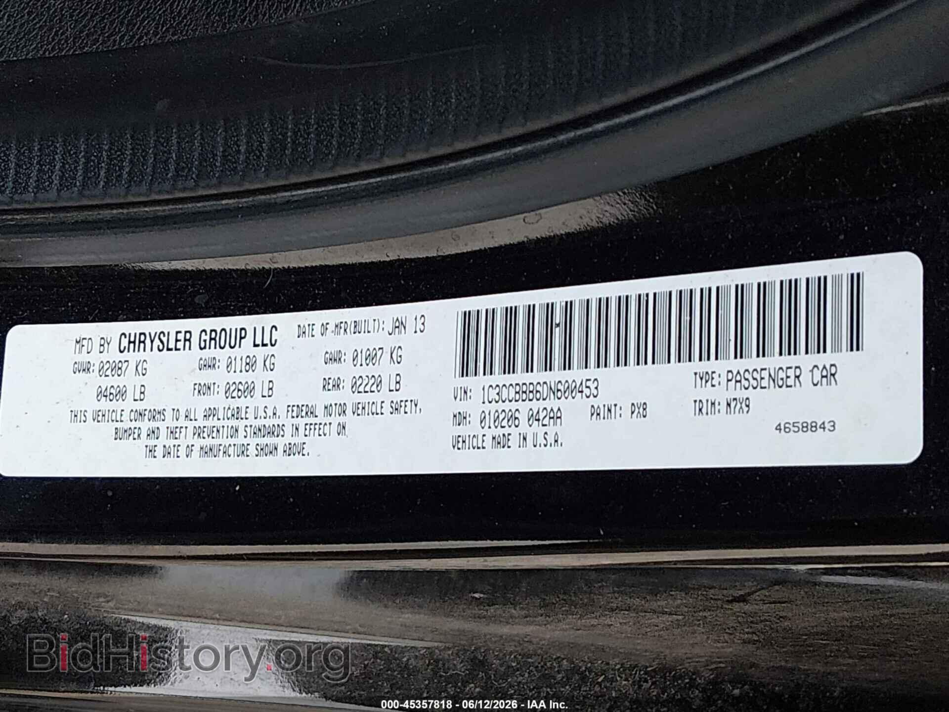 2013 CHRYSLER 200 - VIN: 1C3CCBBB6DN600453 - Фото 9