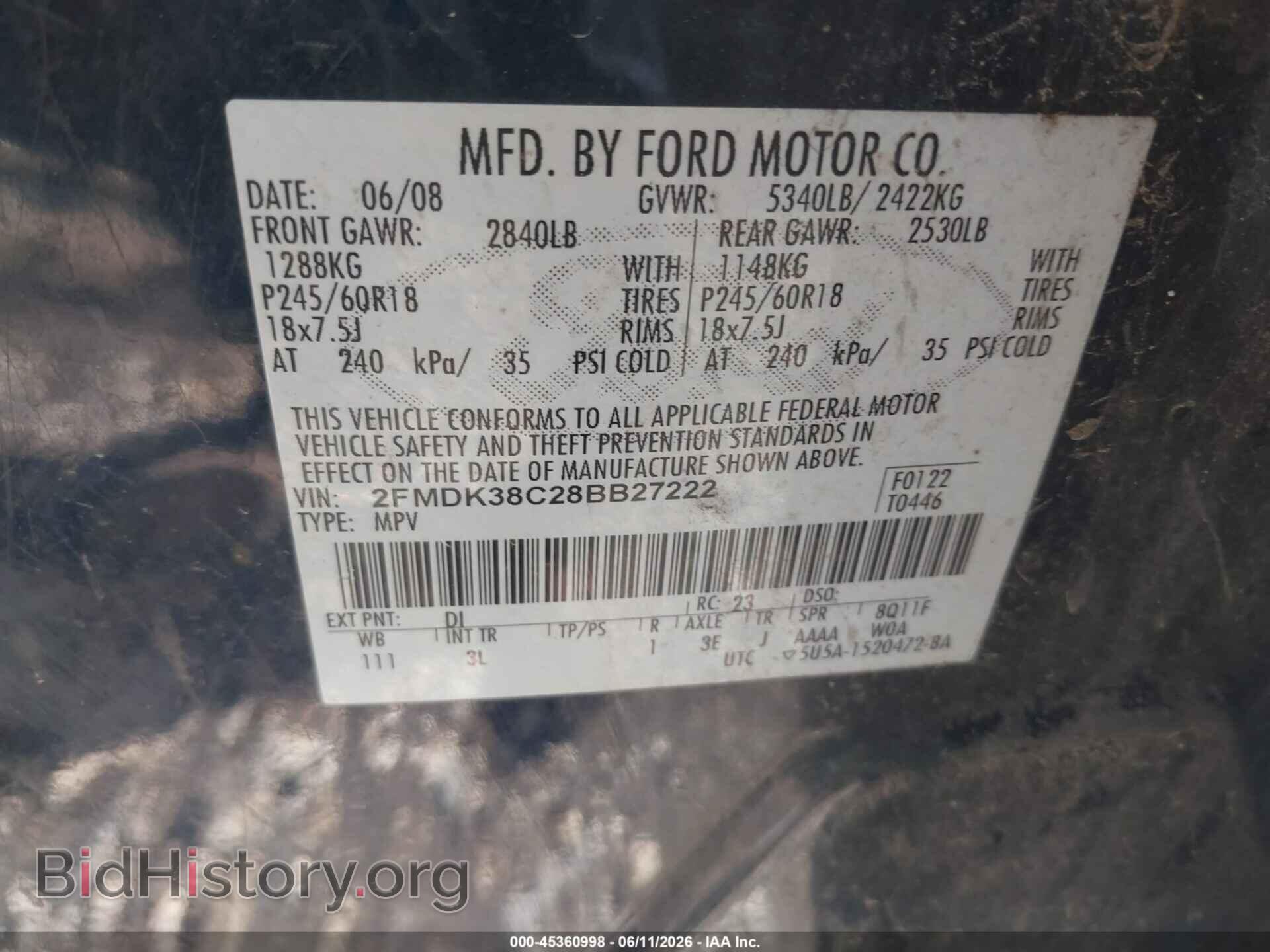 2008 FORD EDGE - VIN: 2FMDK38C28BB27222 - Фото 9