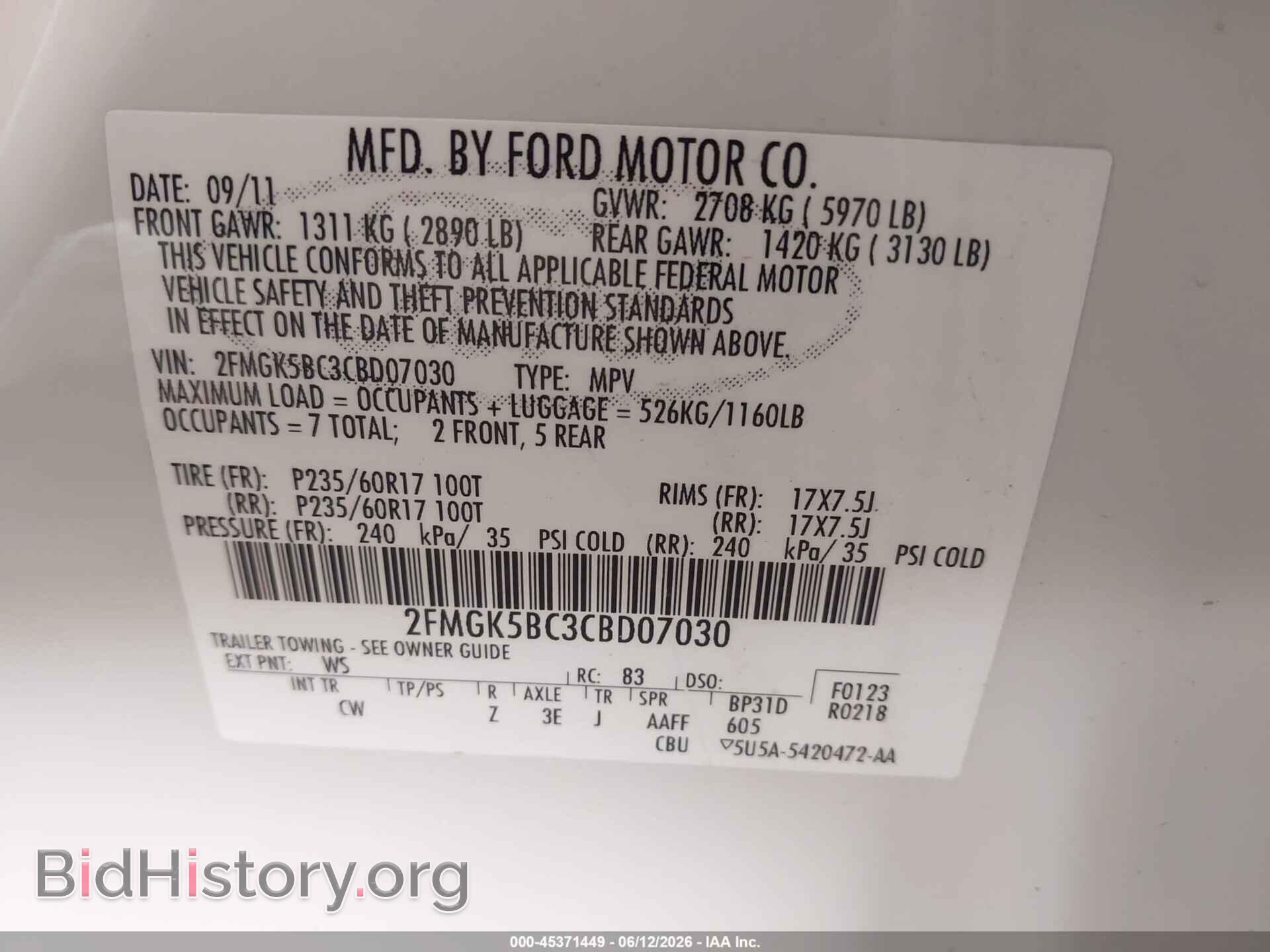 2012 FORD FLEX - VIN: 2FMGK5BC3CBD07030 - Photo 9