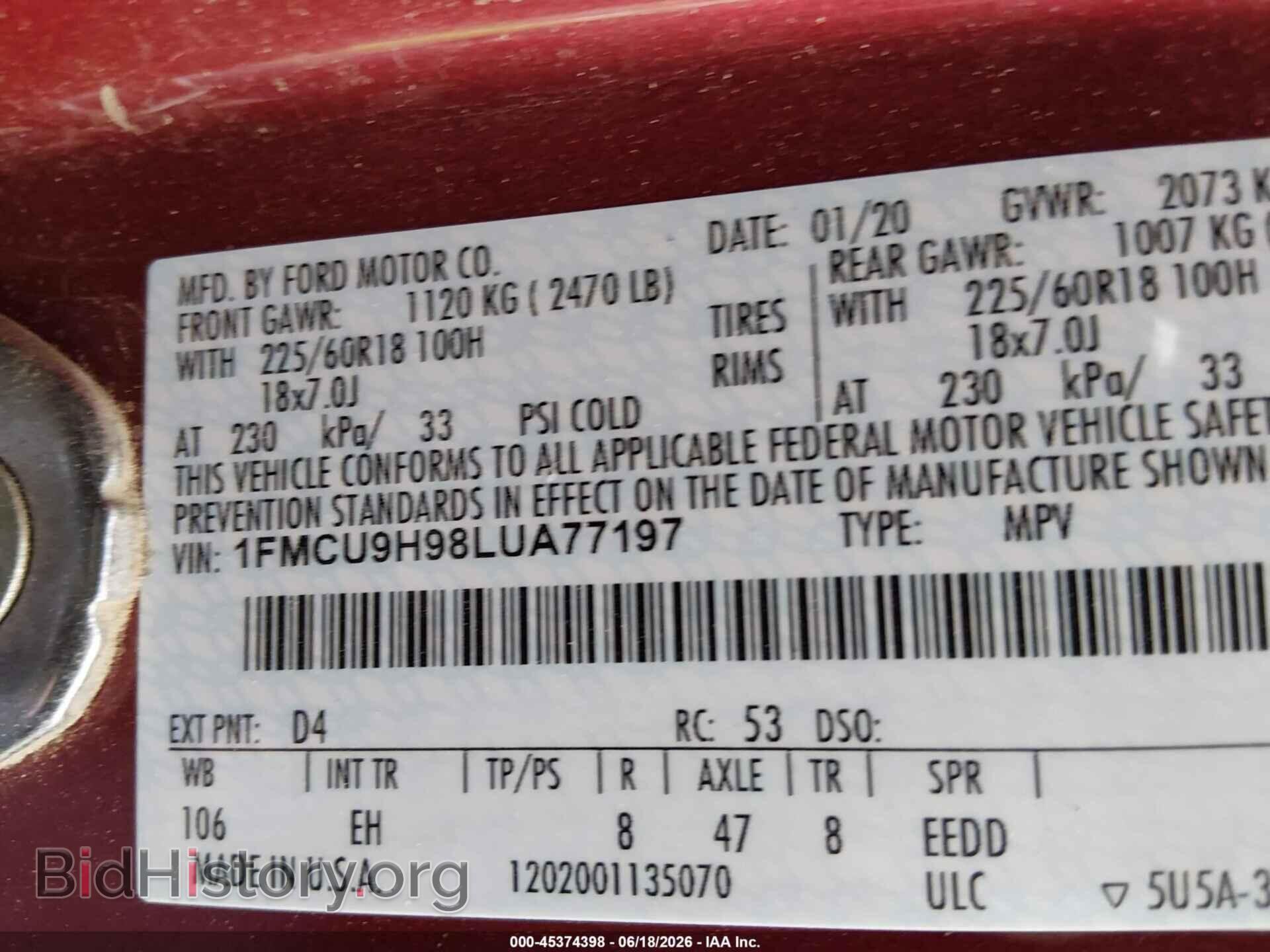 2020 FORD ESCAPE - VIN: 1FMCU9H98LUA77197 - Photo 9