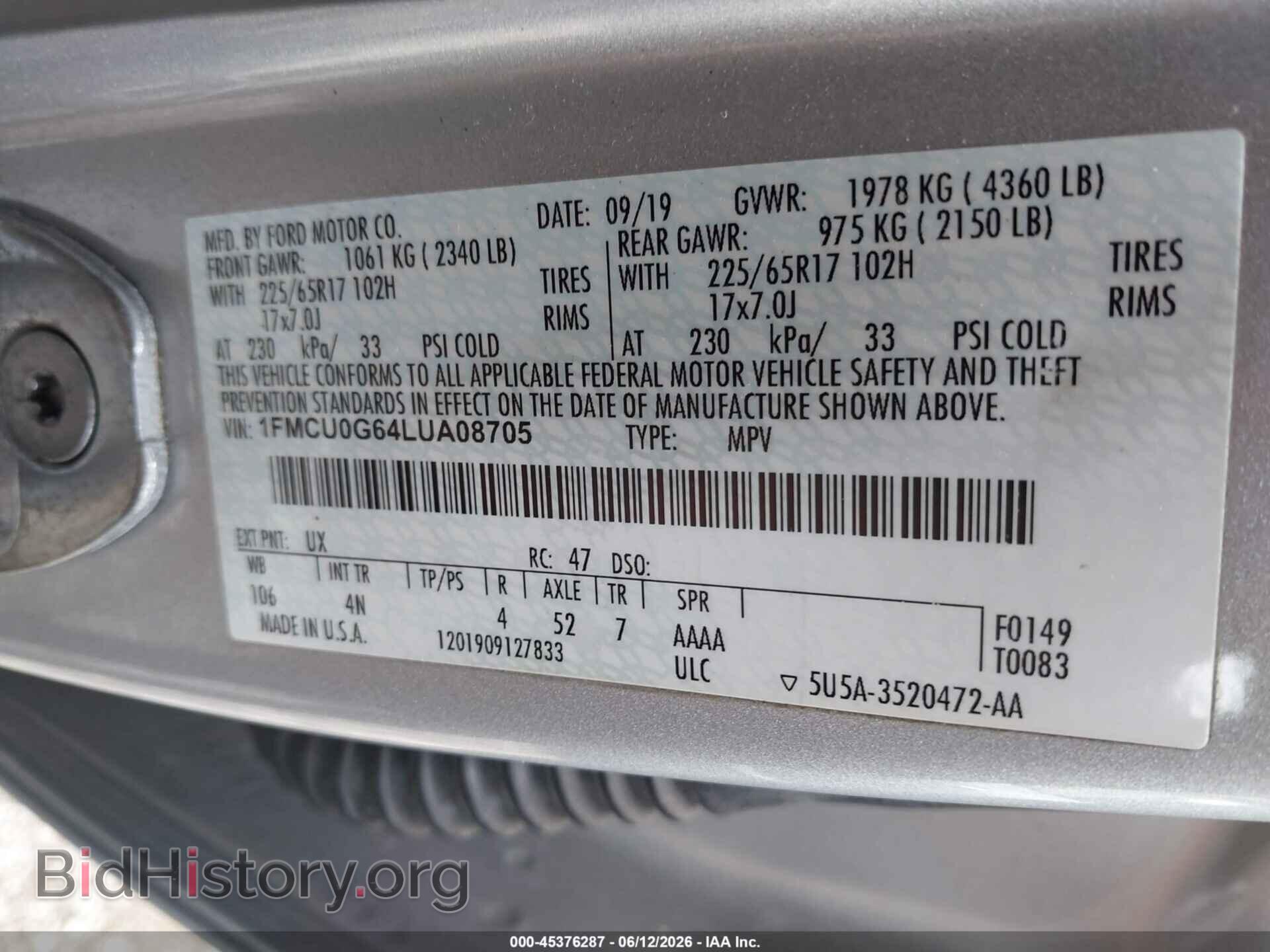 2020 FORD ESCAPE - VIN: 1FMCU0G64LUA08705 - Photo 9