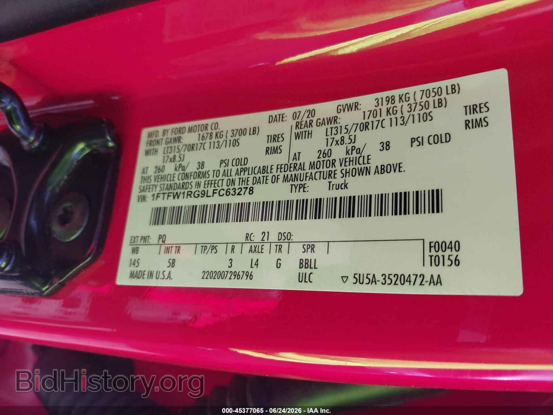 2020 FORD F-150 - VIN: 1FTFW1RG9LFC63278 - Фото 9