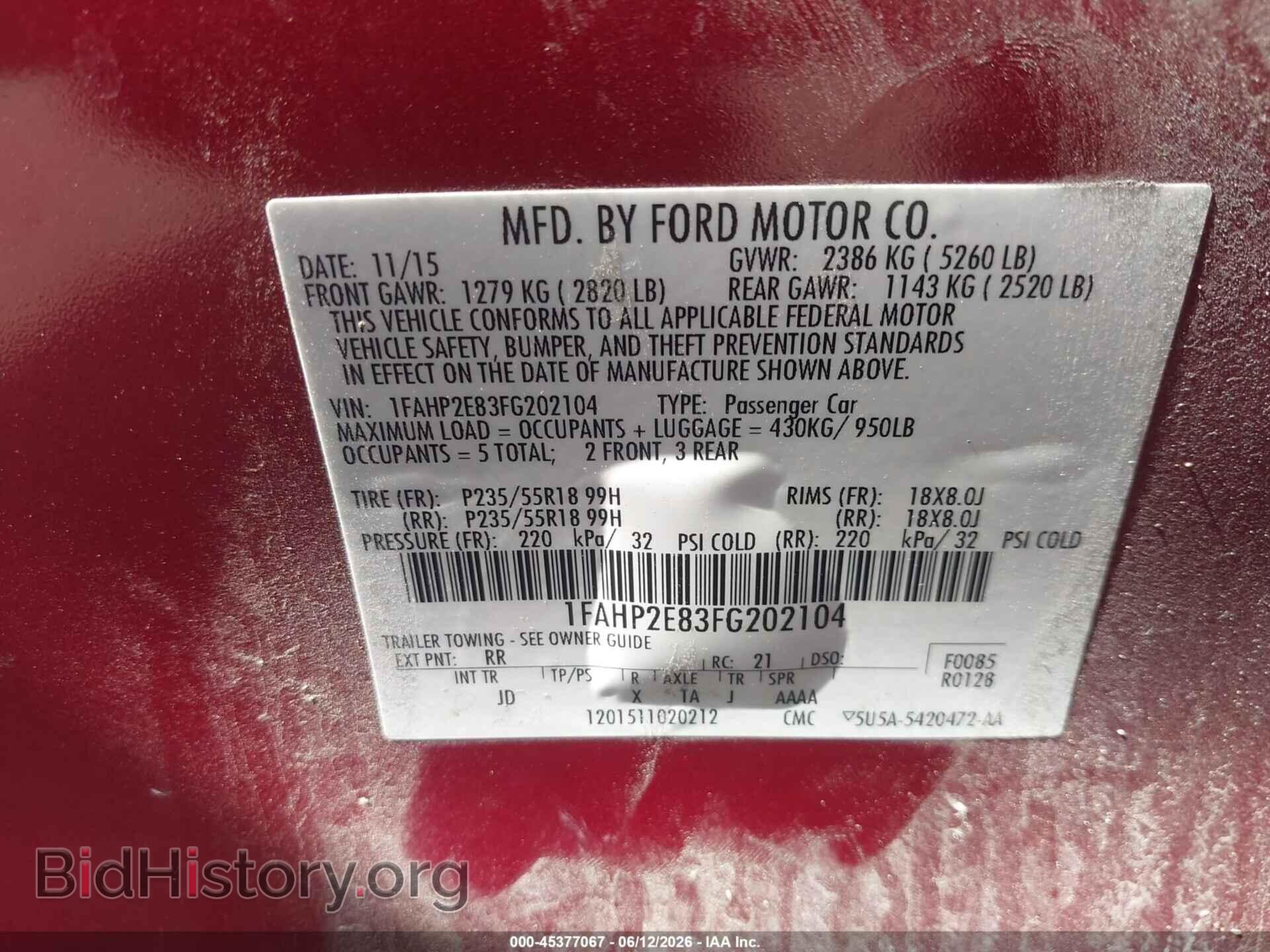 2015 FORD TAURUS - VIN: 1FAHP2E83FG202104 - Photo 9