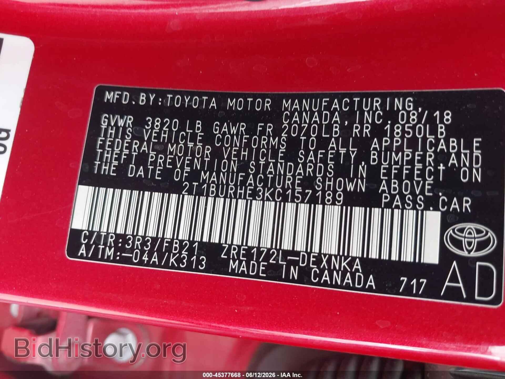 2019 TOYOTA COROLLA - VIN: 2T1BURHE3KC157189 - Фото 9