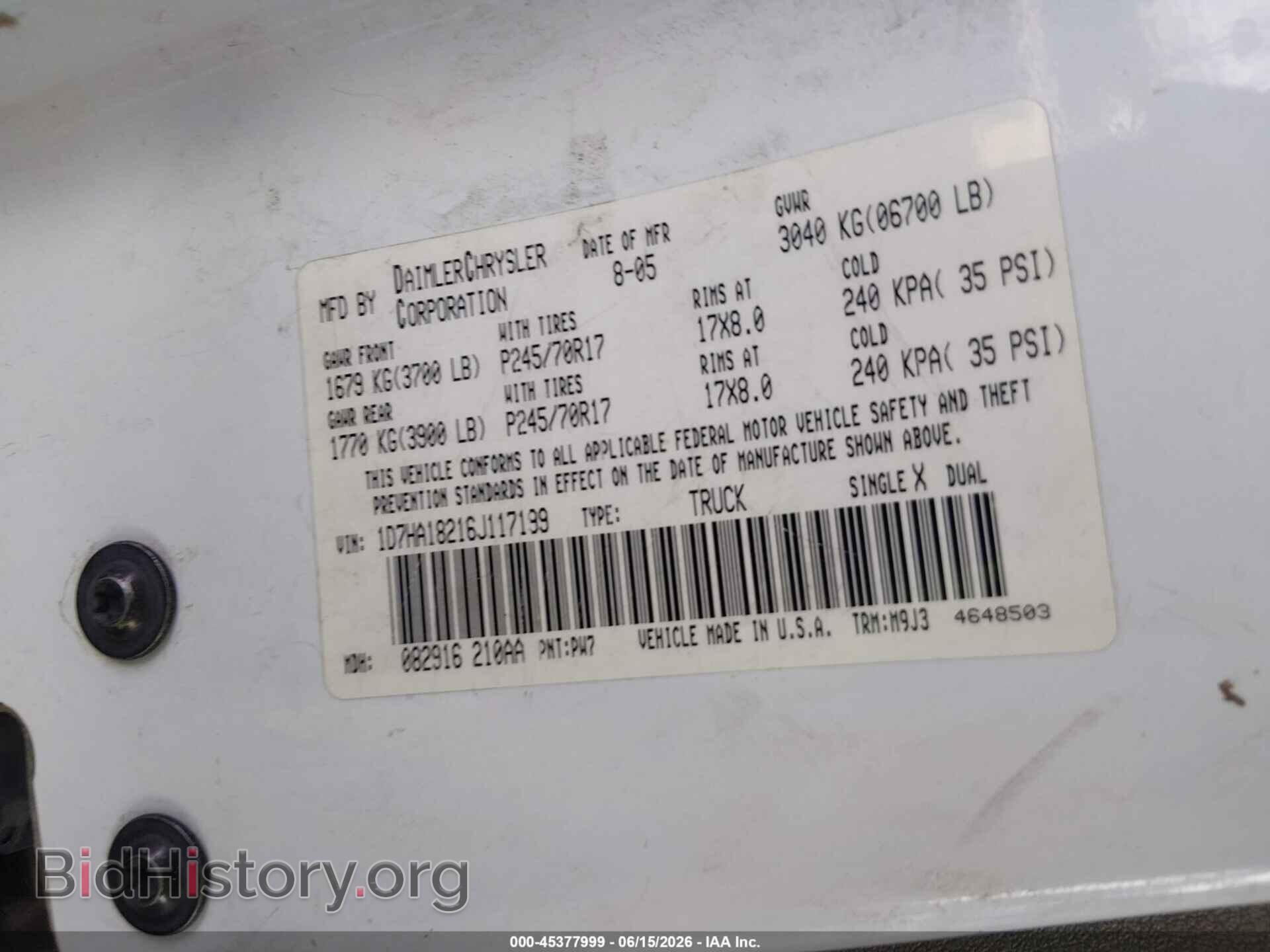 2006 DODGE RAM 1500 - VIN: 1D7HA18216J117199 - Фото 9