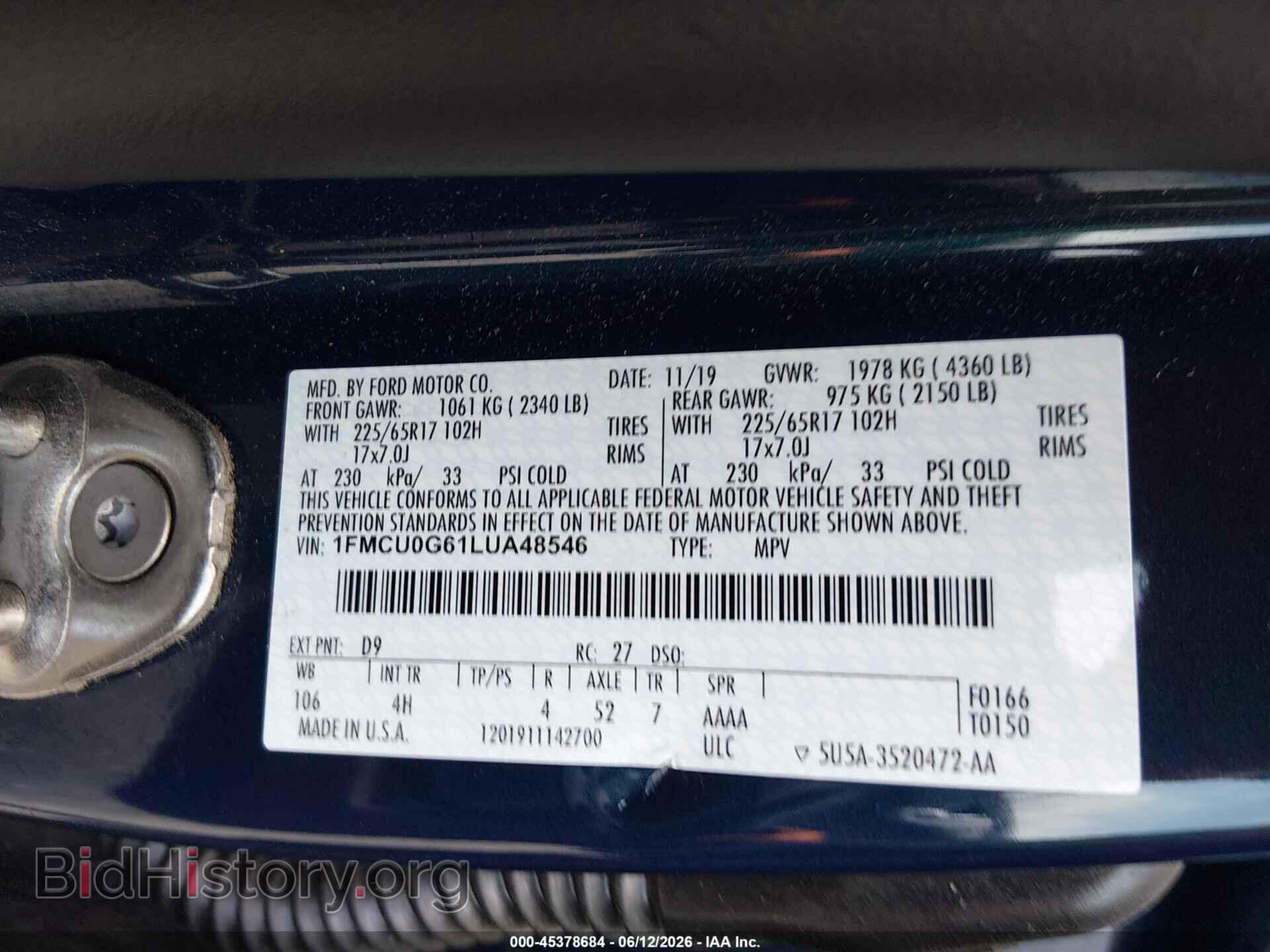 2020 FORD ESCAPE - VIN: 1FMCU0G61LUA48546 - Photo 9