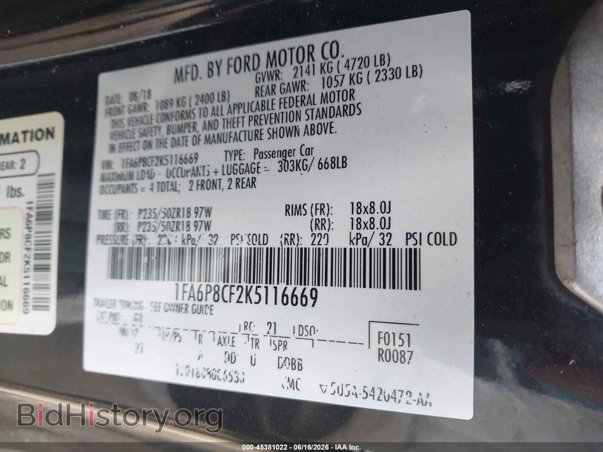 2019 FORD MUSTANG - VIN: 1FA6P8CF2K5116669 - Photo 9