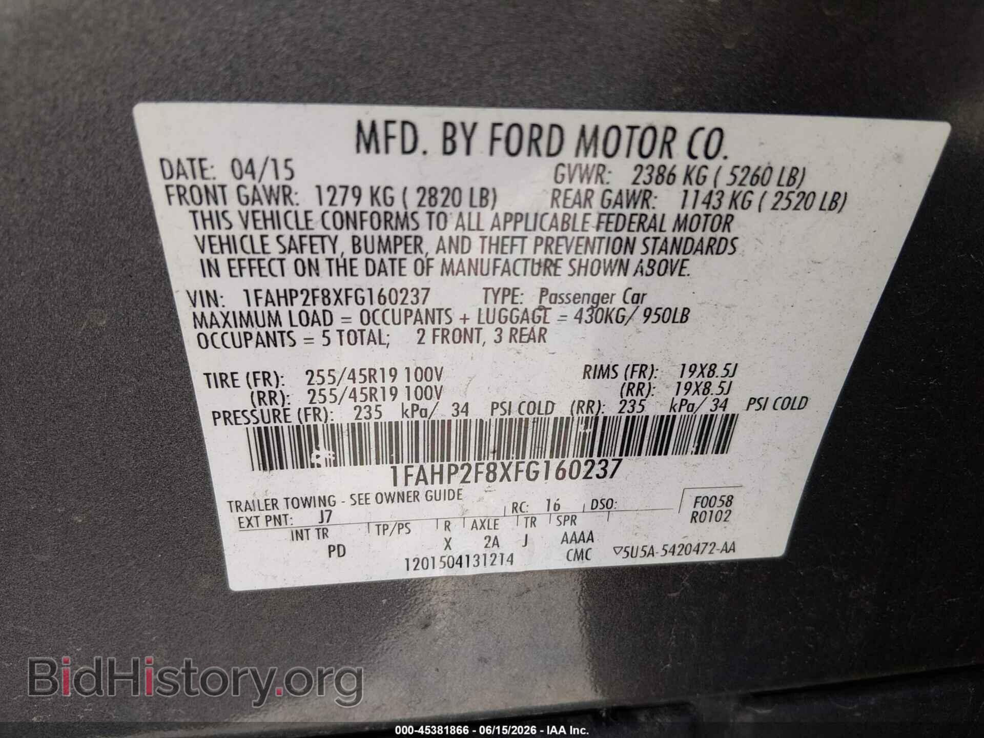 2015 FORD TAURUS - VIN: 1FAHP2F8XFG160237 - Фото 9